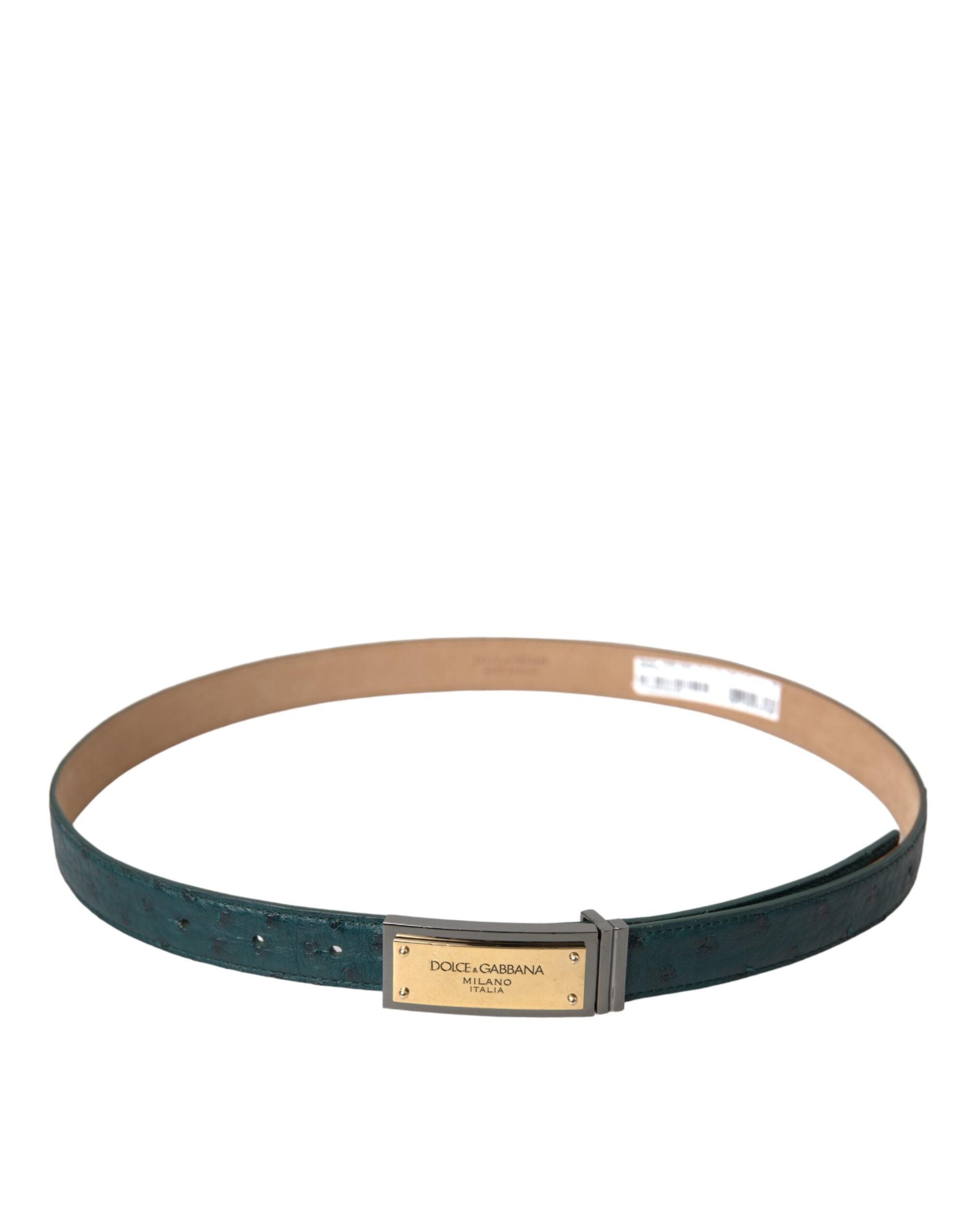Dolce & Gabbana Green Leather Gold Logo Engraved Buckle Belt Glam Steals