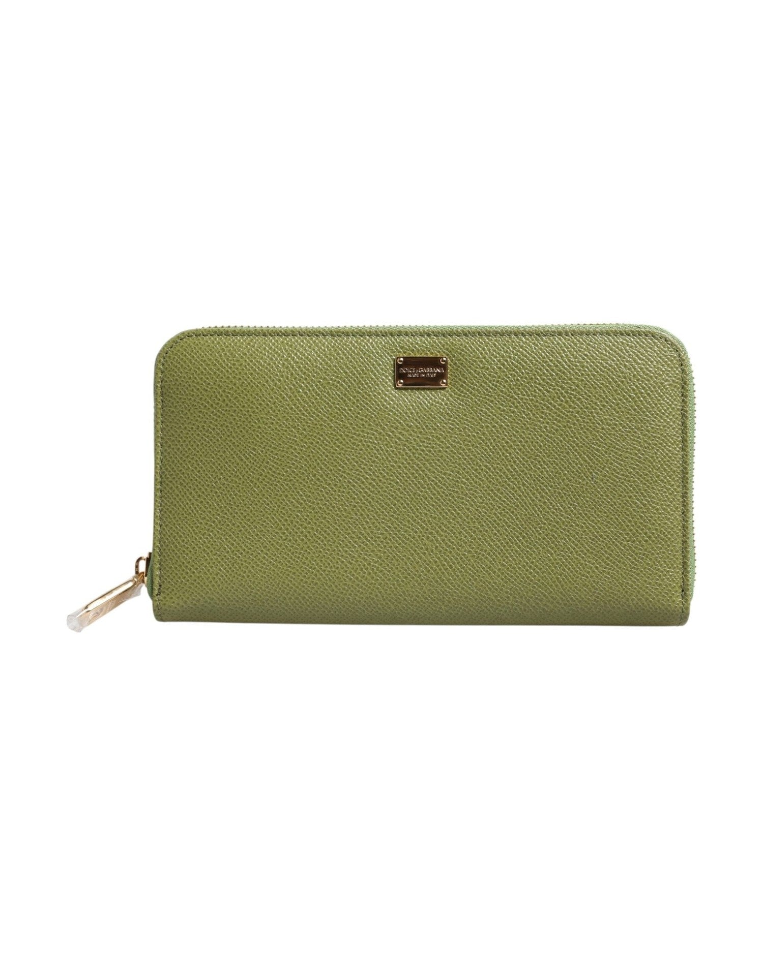 Dolce & Gabbana Green Leather Logo Plaque Zip Around Continenta Wallet Glam Steals