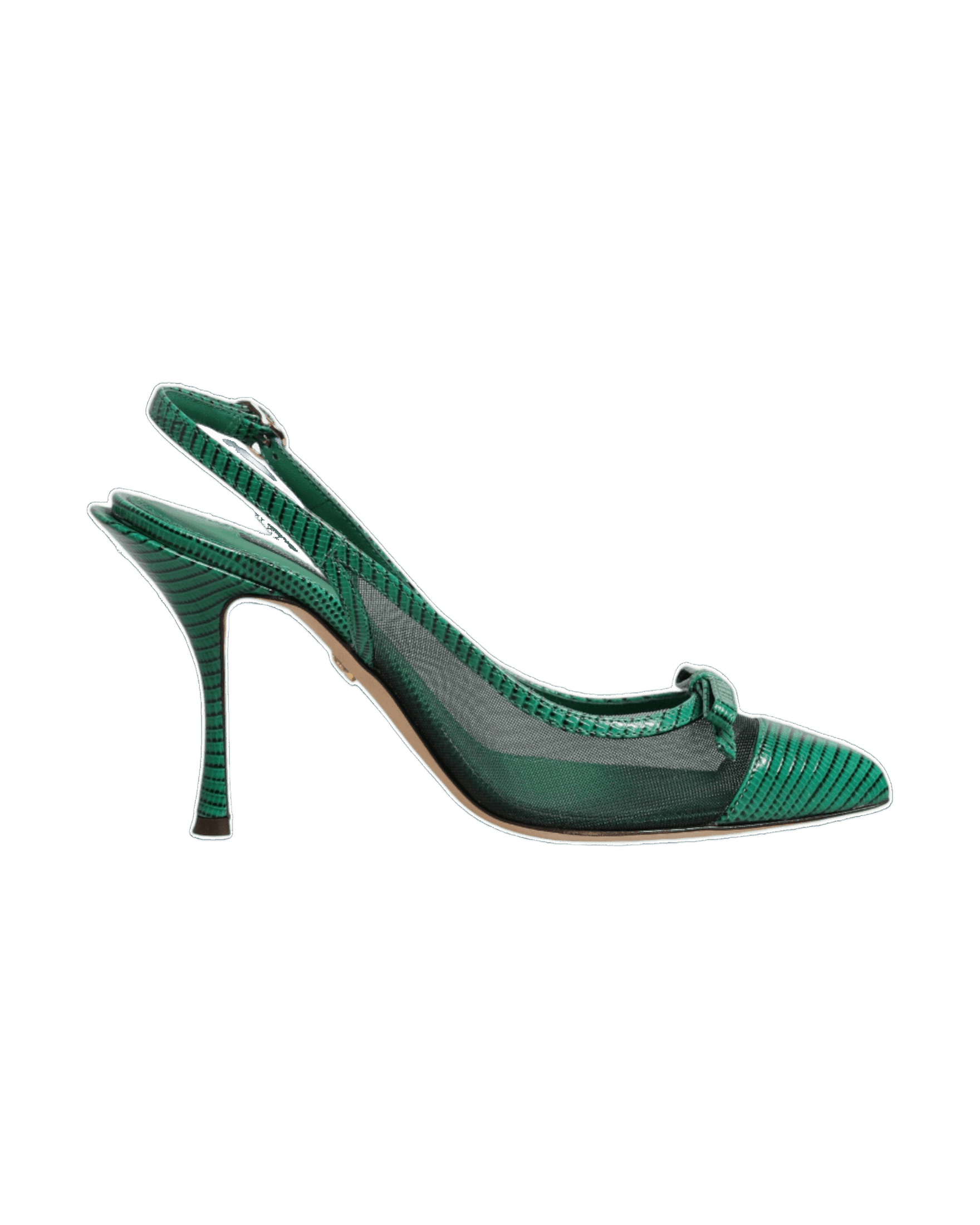 Dolce & Gabbana Green Leather Mesh Heels Slingback Shoes Heels