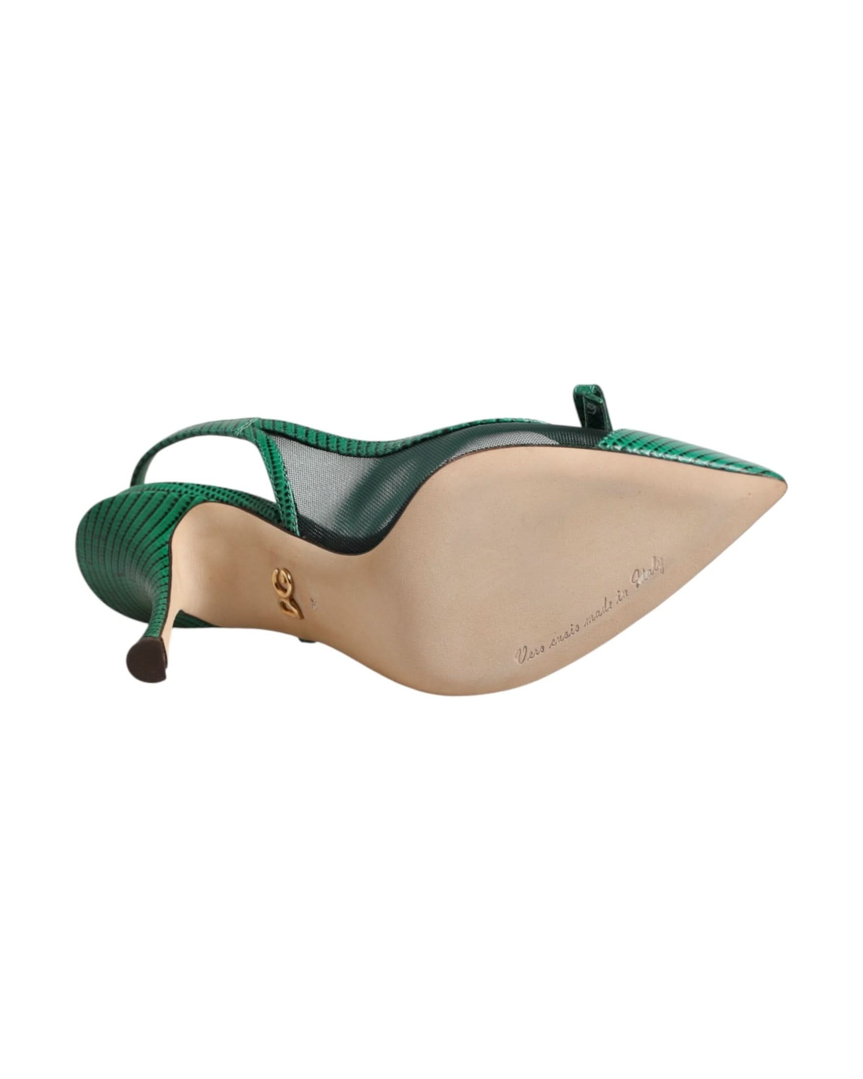Dolce & Gabbana Green Leather Mesh Heels Slingback Shoes Heels