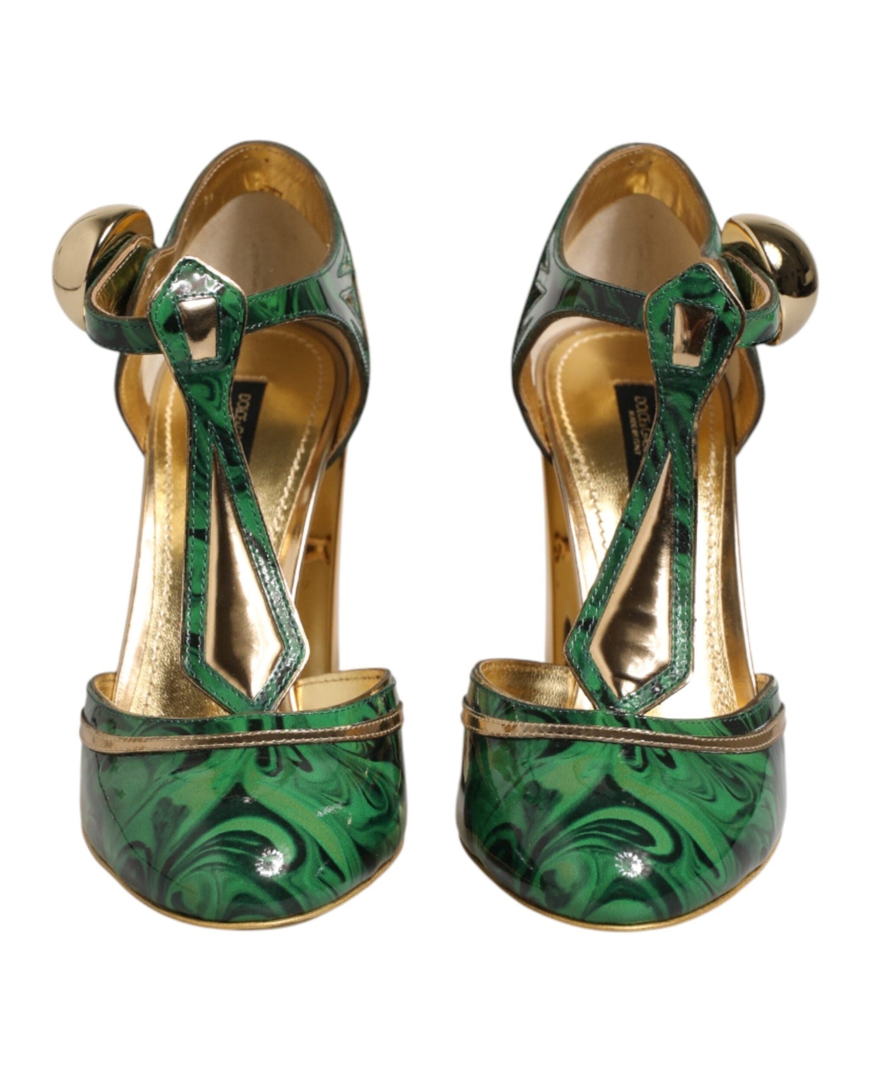Dolce & Gabbana Green Leather T Straps Heels Sandals Shoes Glam Steals