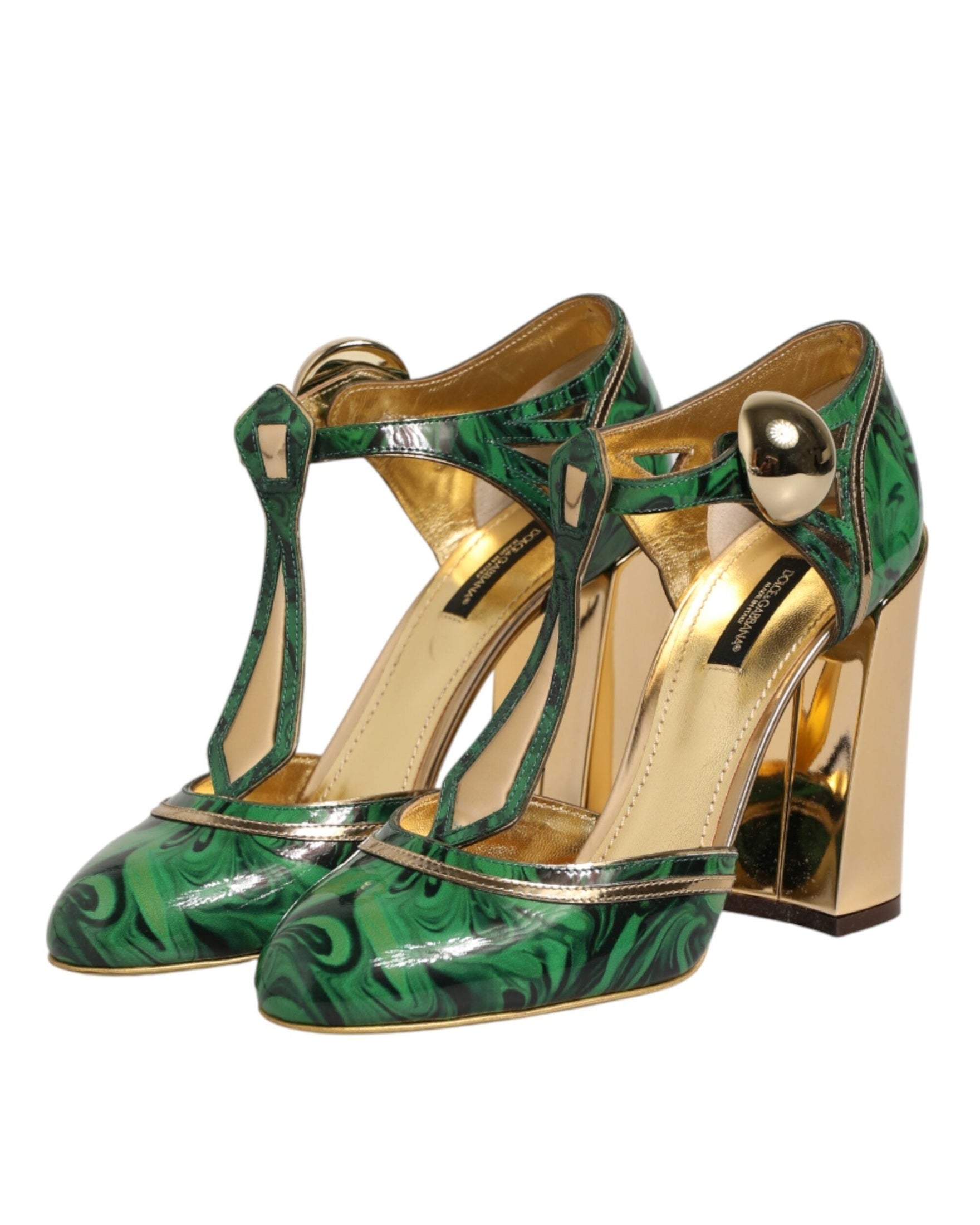 Dolce & Gabbana Green Leather T Straps Heels Sandals Shoes Glam Steals