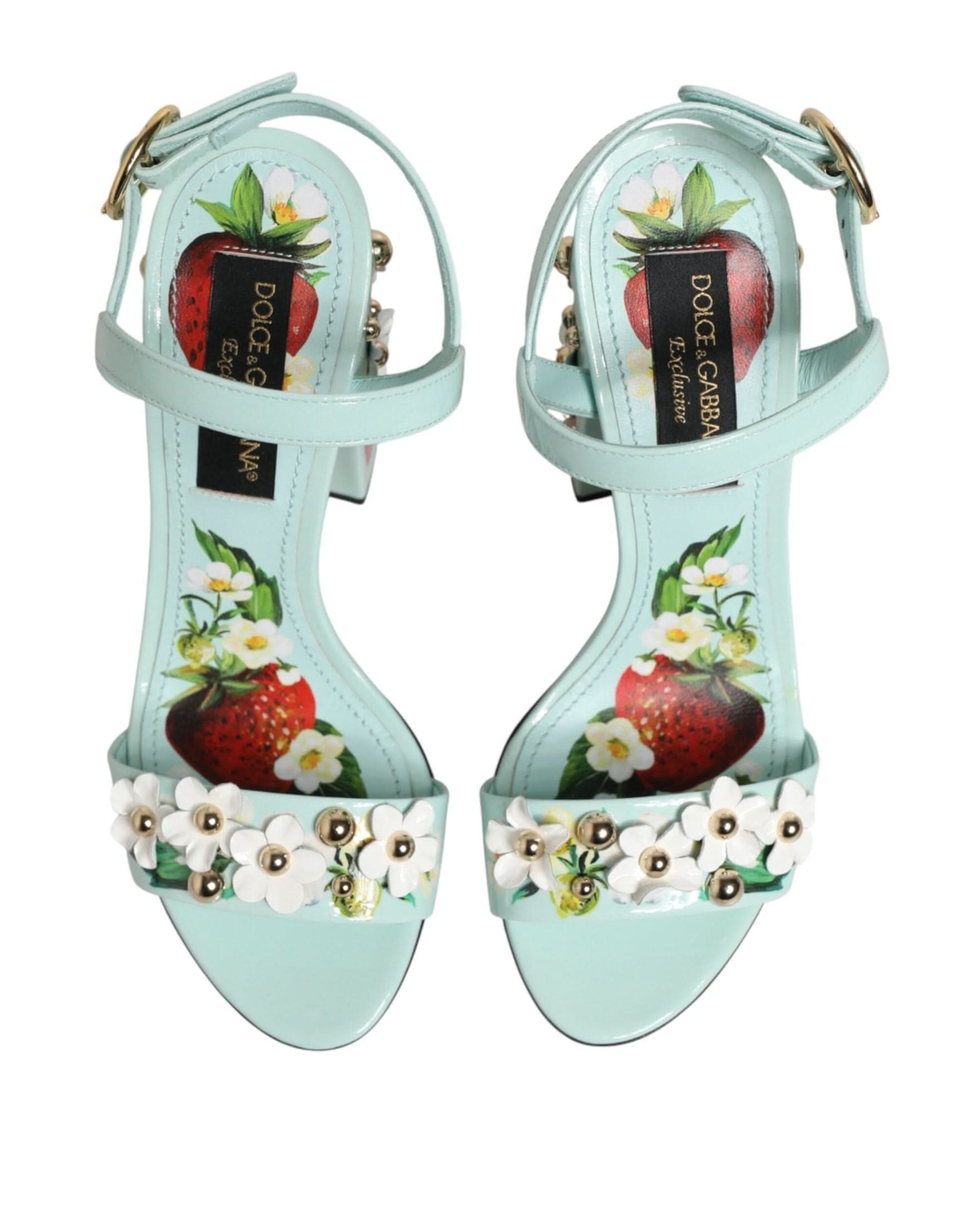 Dolce & Gabbana Green Mint Floral Studs Heels Sandals Shoes Sandals