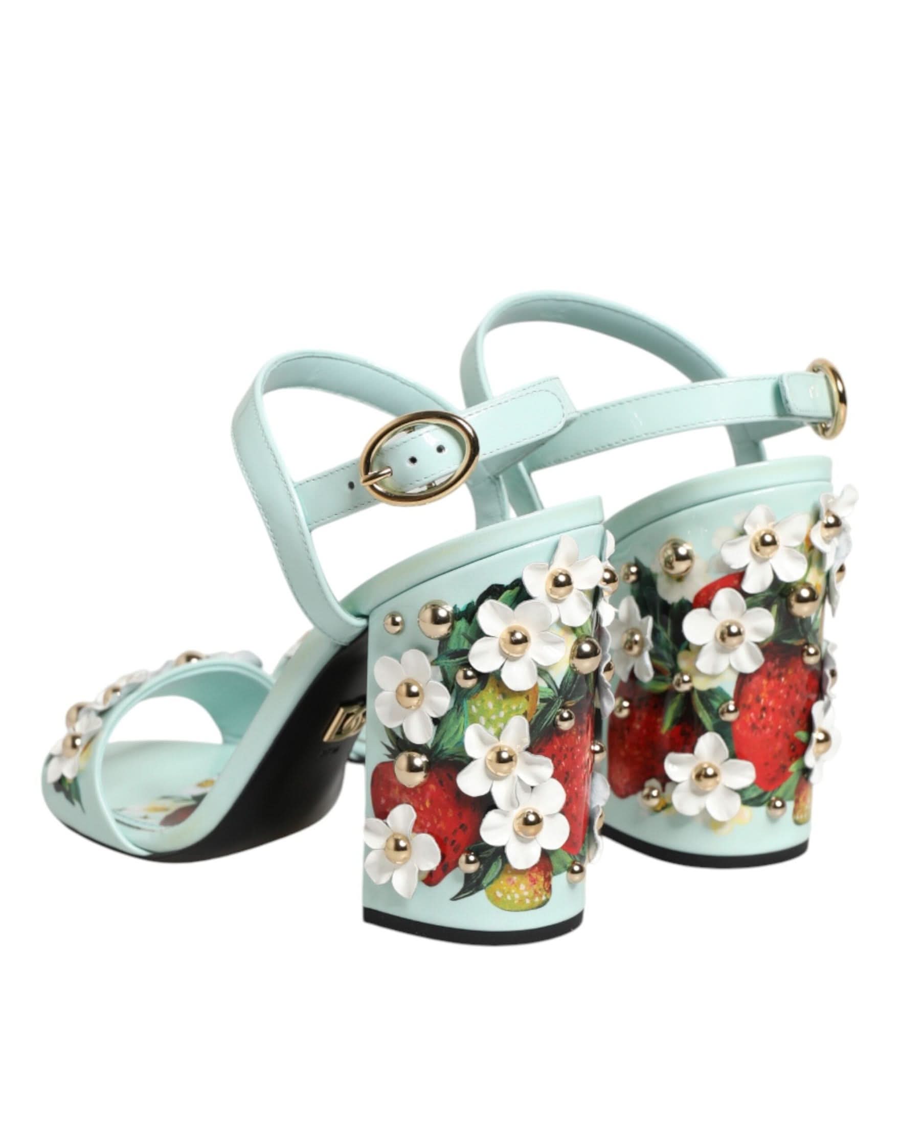 Dolce & Gabbana Green Mint Floral Studs Heels Sandals Shoes Sandals