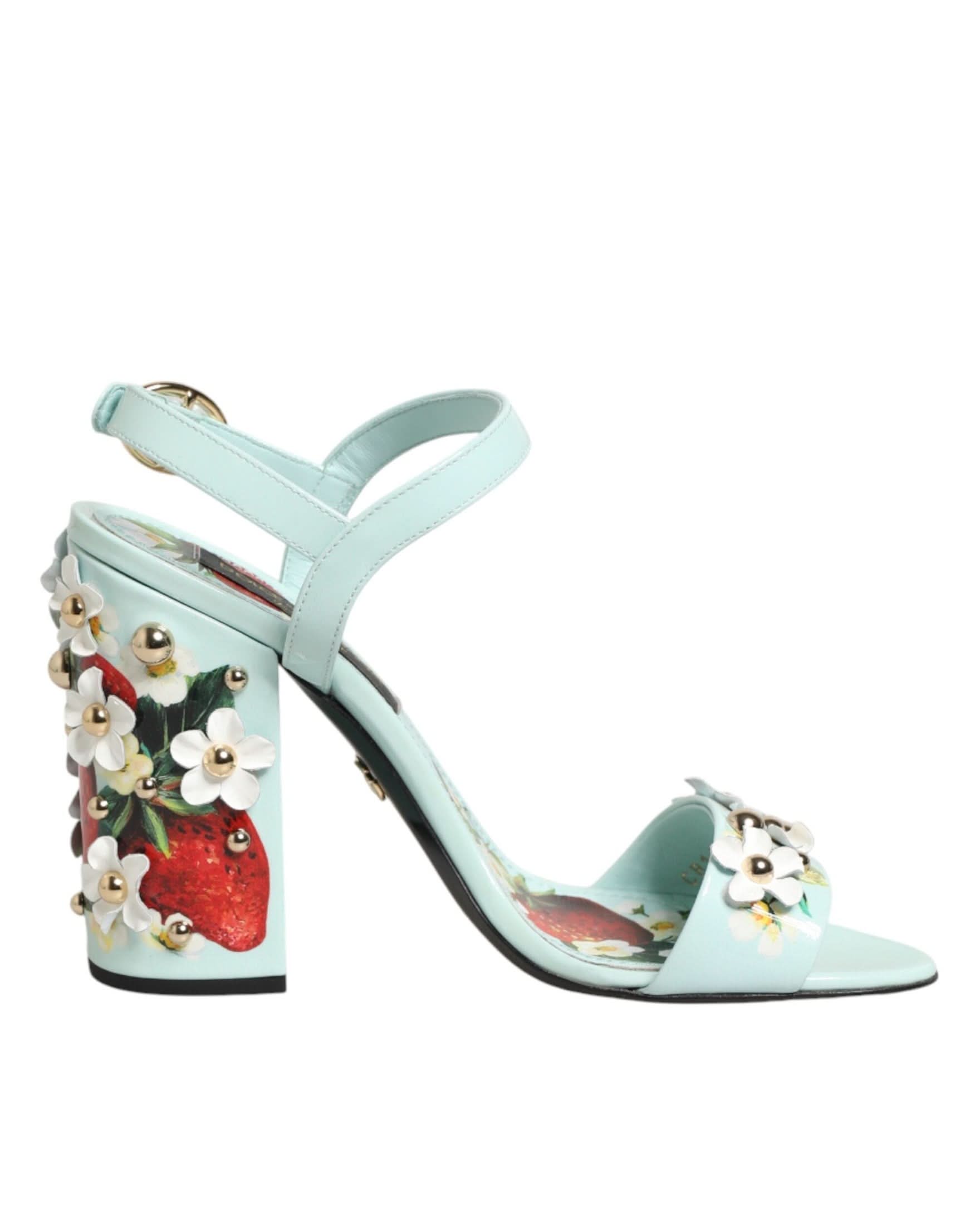 Dolce & Gabbana Green Mint Floral Studs Heels Sandals Shoes Sandals