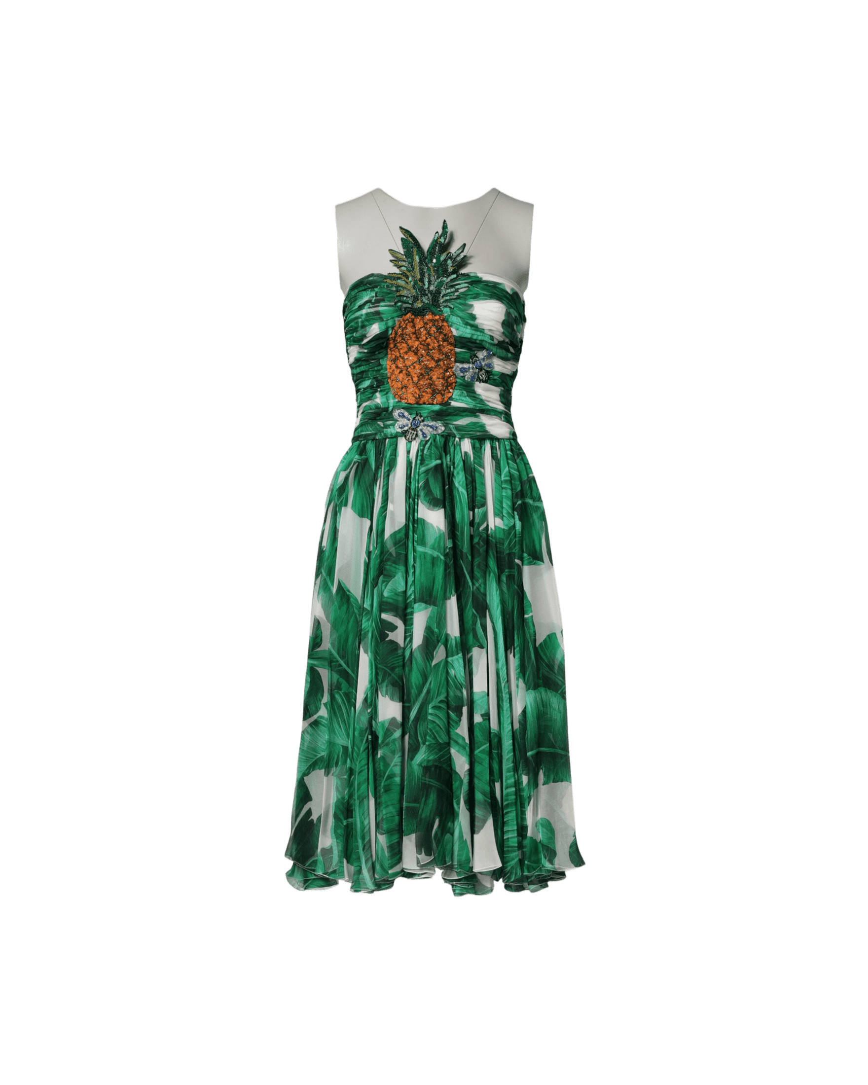 Dolce & Gabbana Green Pineapple Embellished Bananaleaf Dress Dresses