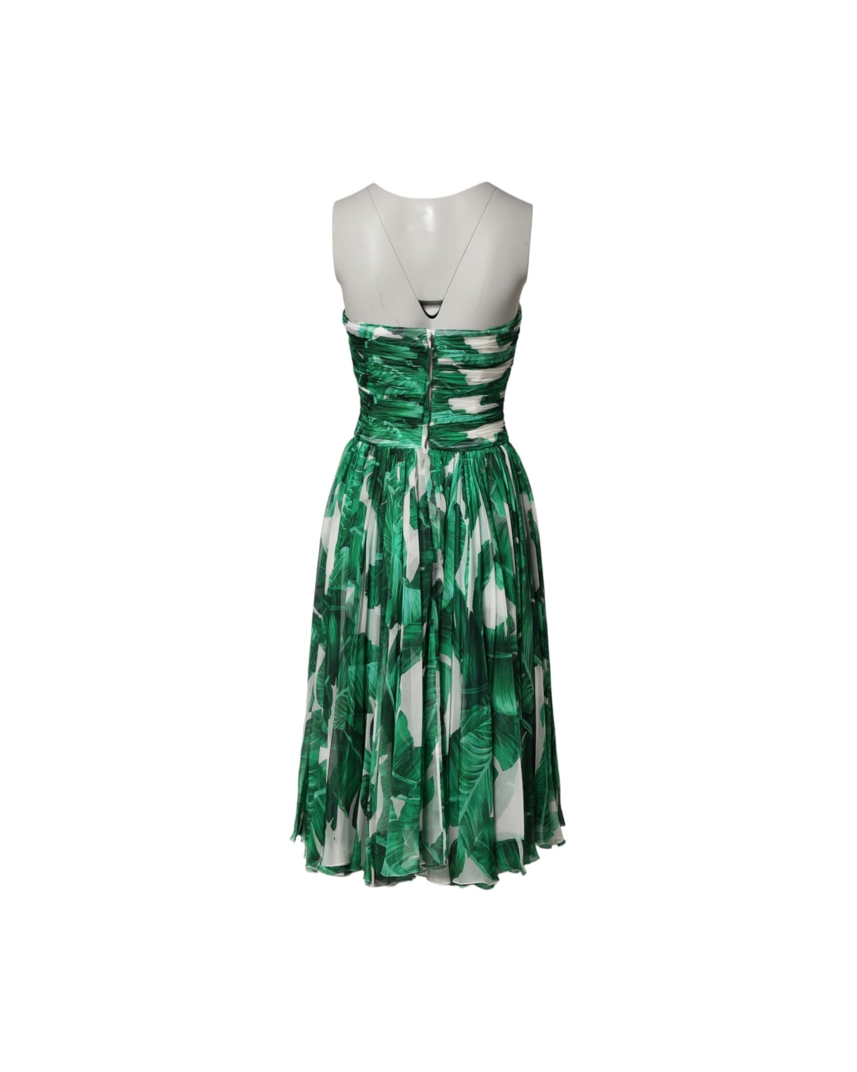 Dolce & Gabbana Green Pineapple Embellished Bananaleaf Dress Dresses