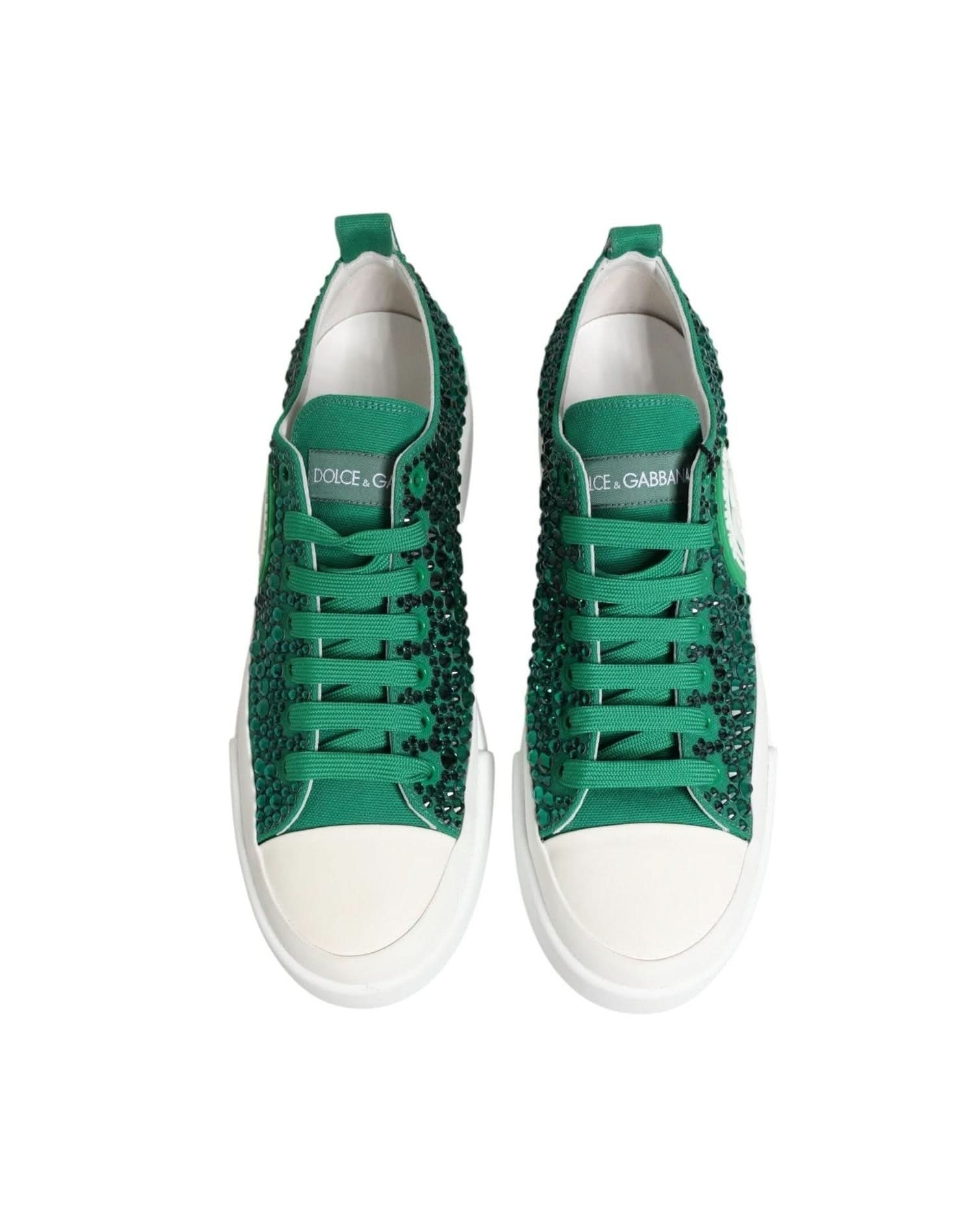 Dolce & Gabbana Green Portofino Crystal Dg Logo Sneakers Shoes Sneakers