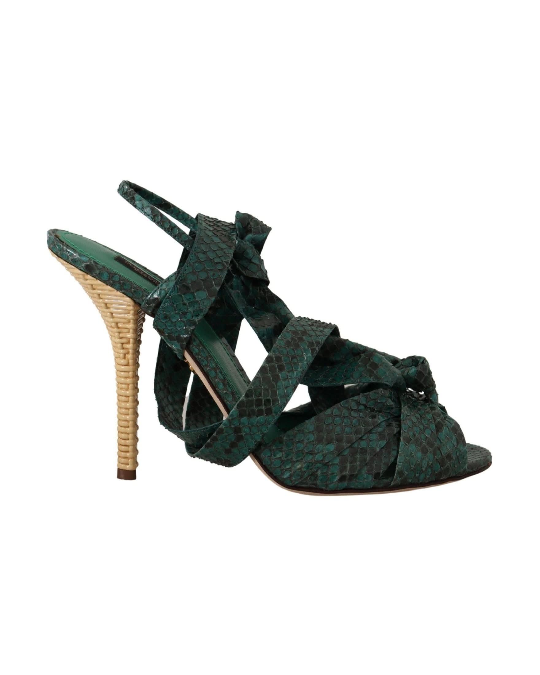 Dolce & Gabbana Green Python Strap Sandals Heels Shoes Heels