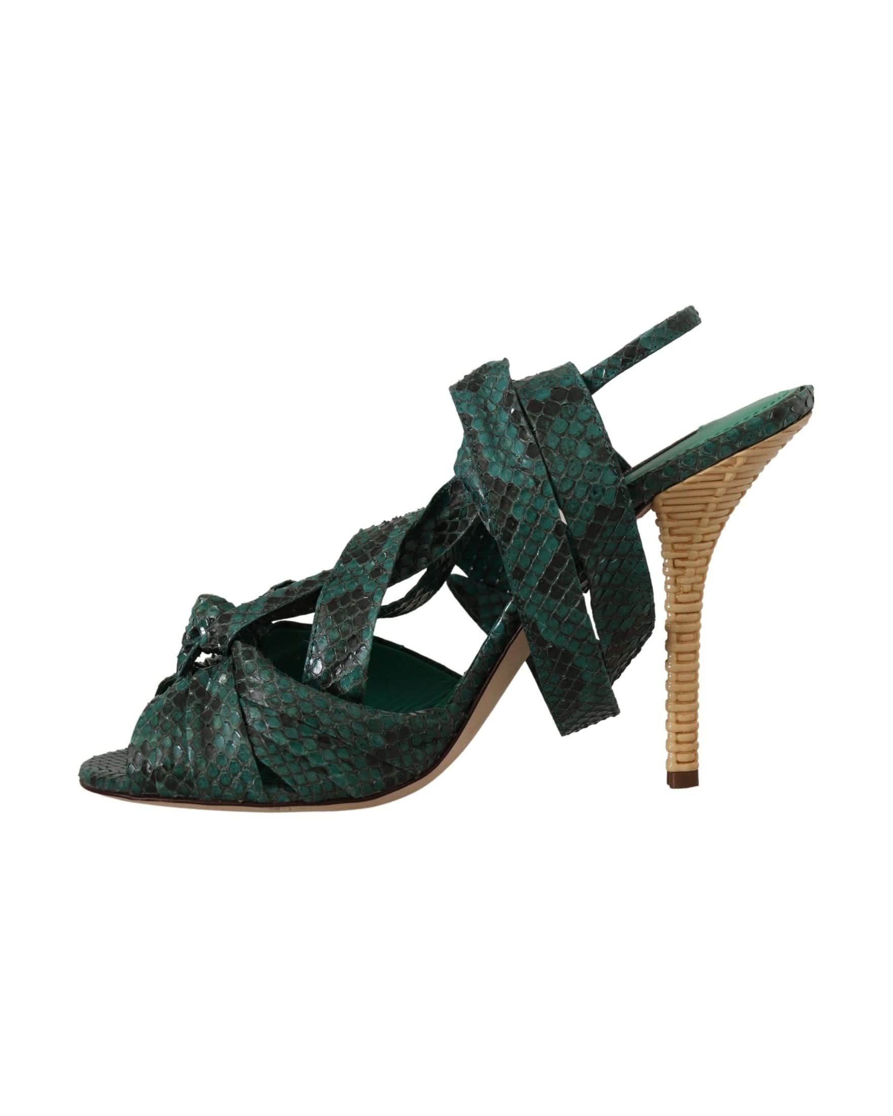 Dolce & Gabbana Green Python Strap Sandals Heels Shoes Heels