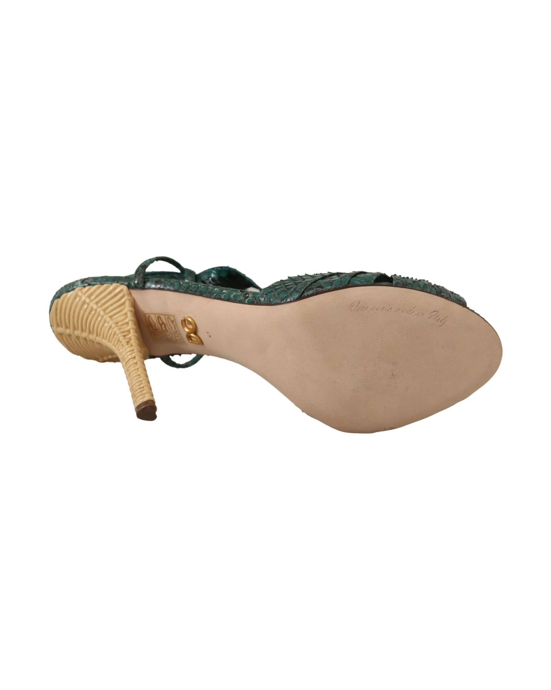 Dolce & Gabbana Green Python Strap Sandals Heels Shoes Heels