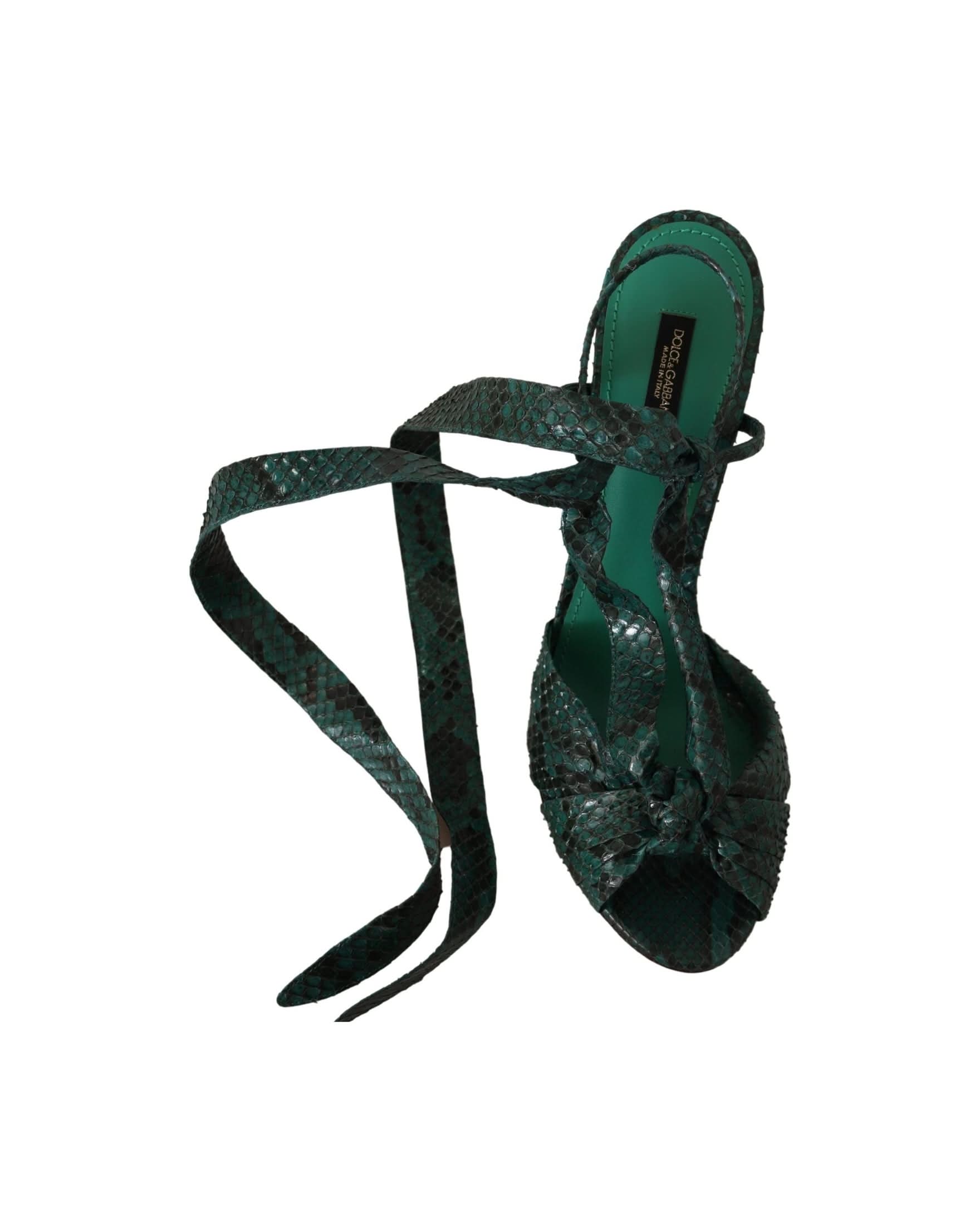 Dolce & Gabbana Green Python Strap Sandals Heels Shoes Heels