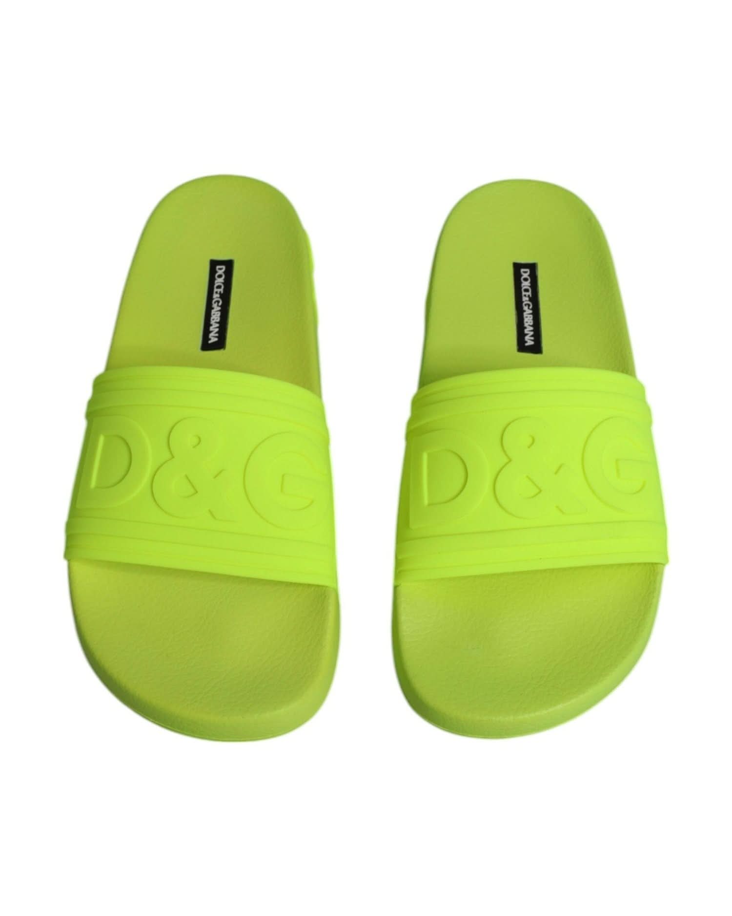 Dolce & Gabbana Green Rubber Slides Sandals Beachwear Shoes Flats