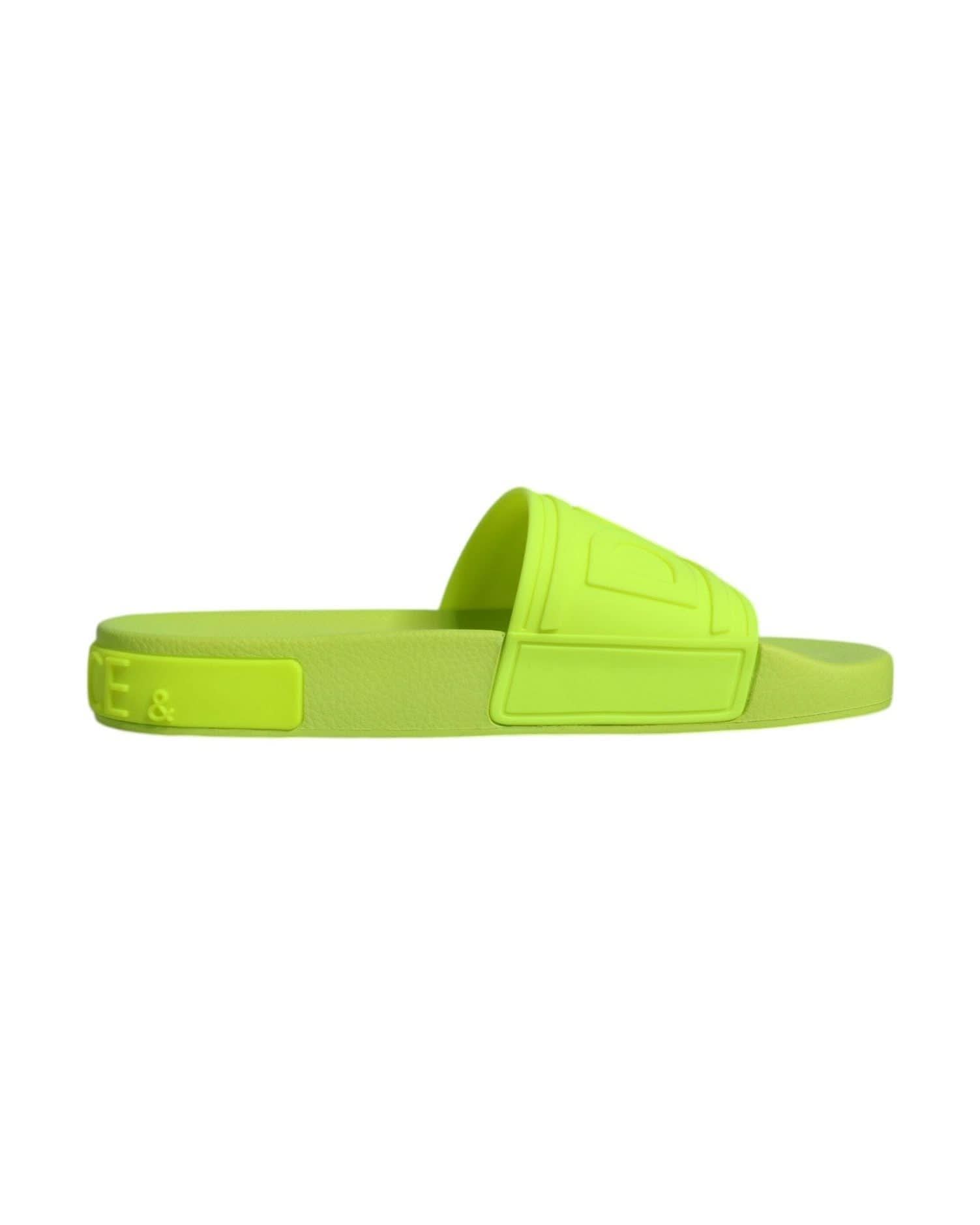 Dolce & Gabbana Green Rubber Slides Sandals Beachwear Shoes Flats