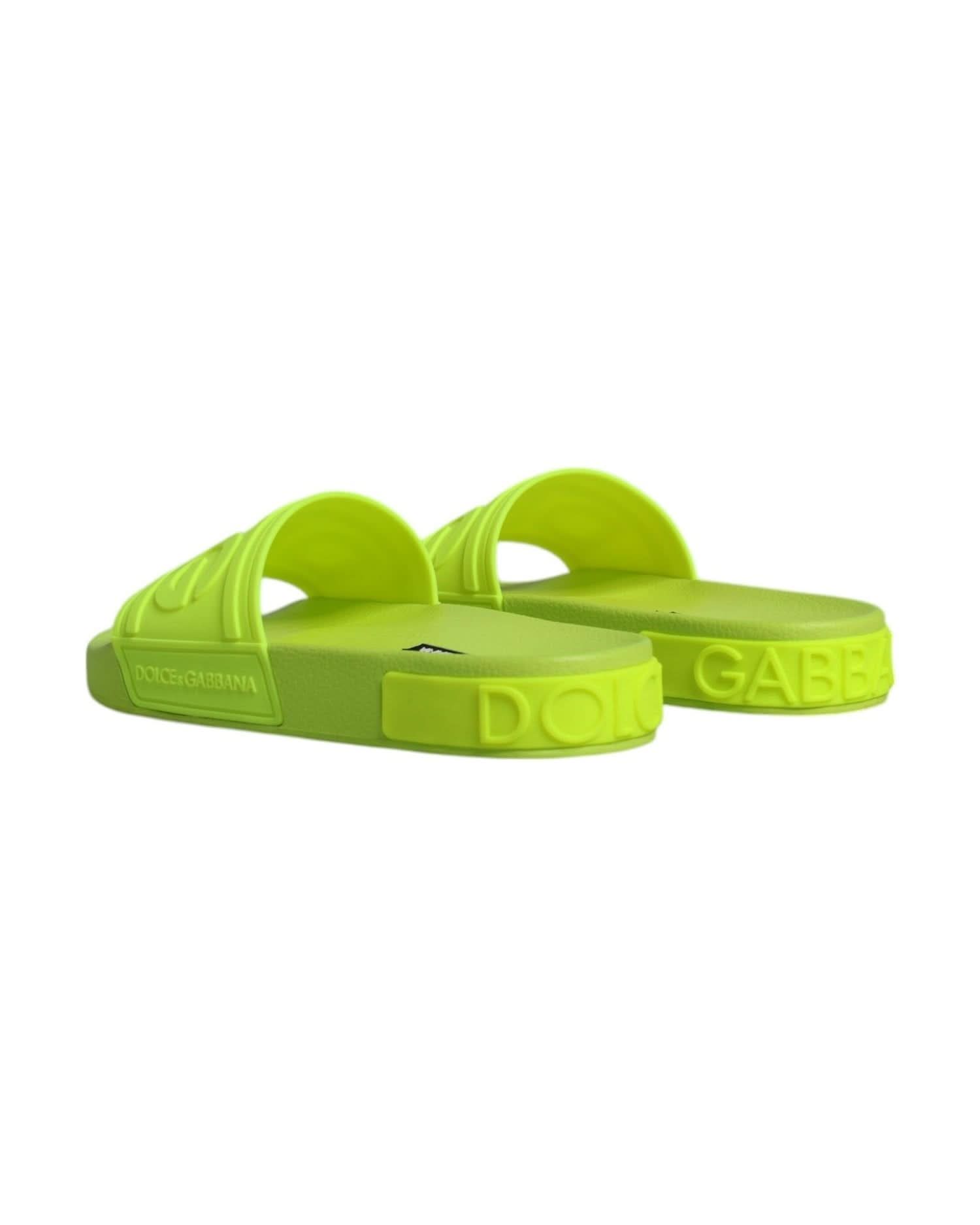 Dolce & Gabbana Green Rubber Slides Sandals Beachwear Shoes Flats