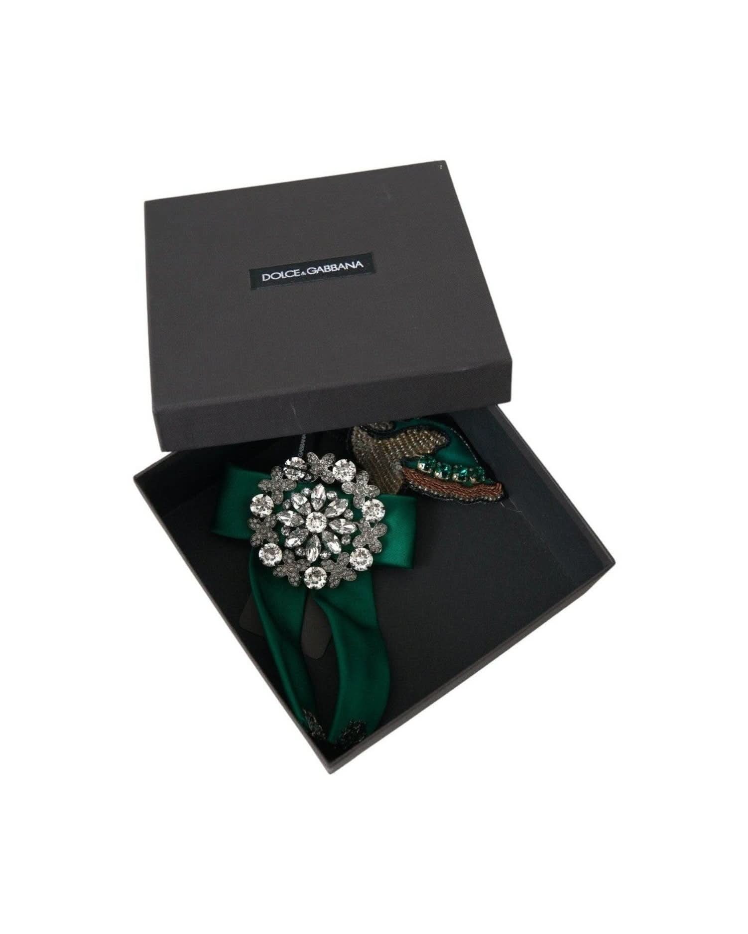 Dolce & Gabbana Green Satin Bird Crystal Women Hair Clip Hair Pins, Claws & Clips