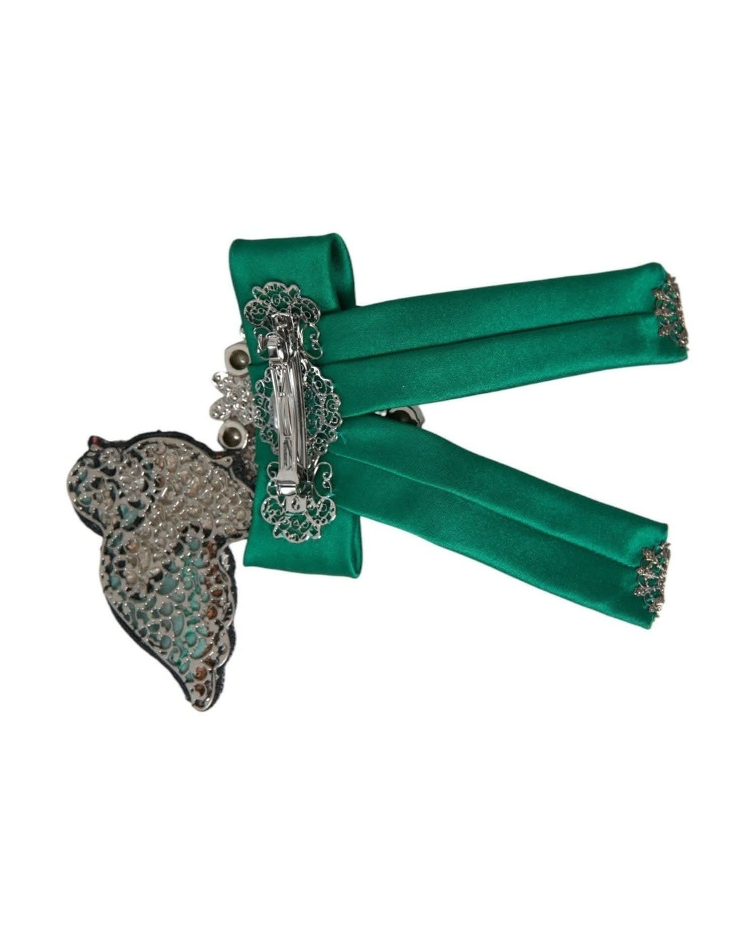 Dolce & Gabbana Green Satin Bird Crystal Women Hair Clip Hair Pins, Claws & Clips