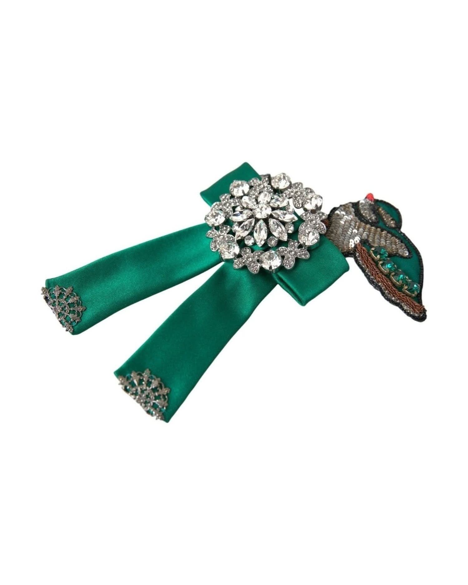 Dolce & Gabbana Green Satin Bird Crystal Women Hair Clip Hair Pins, Claws & Clips
