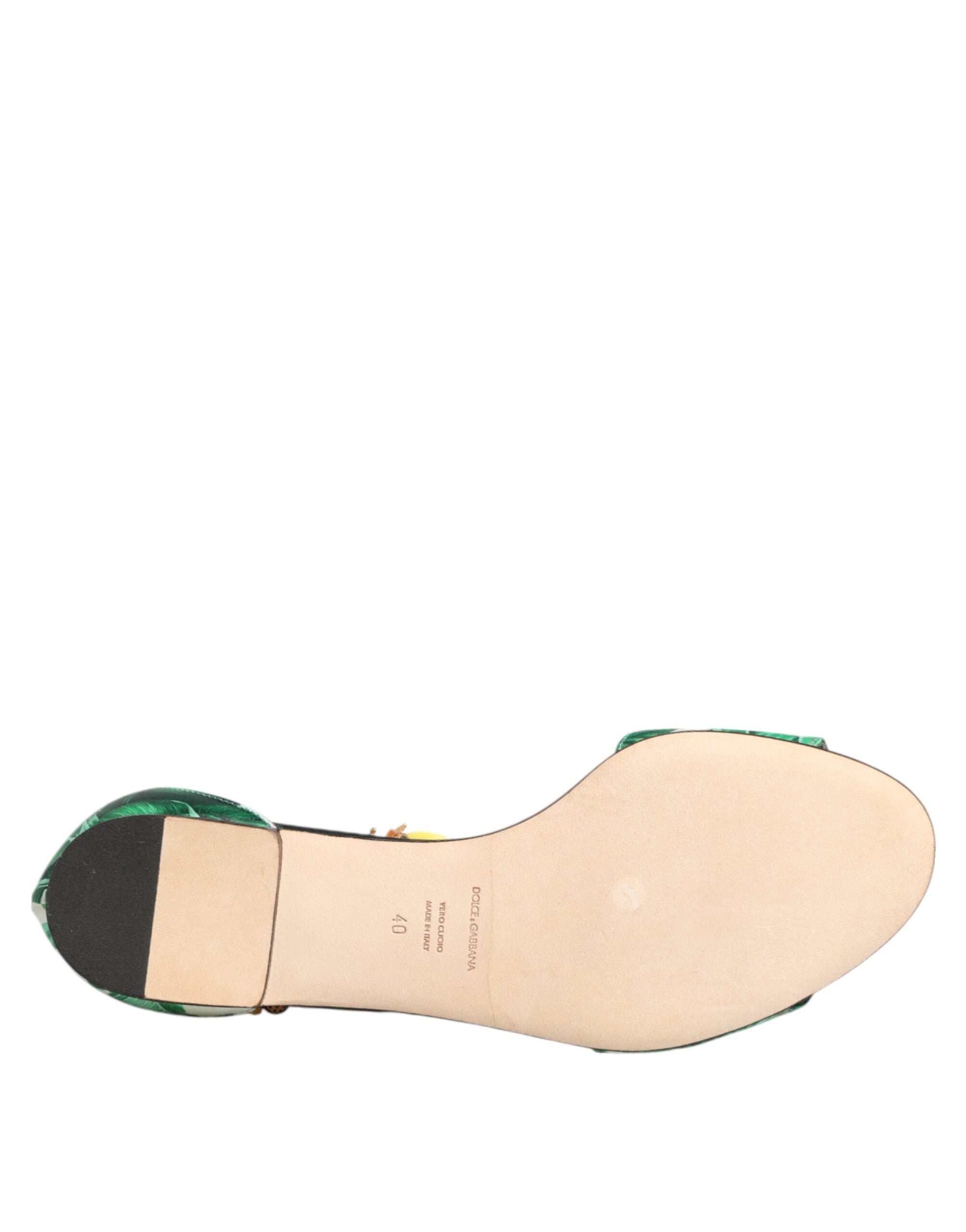 Dolce & Gabbana Green Satin Mink Fur Banana Leaf Sandals Shoes Glam Steals
