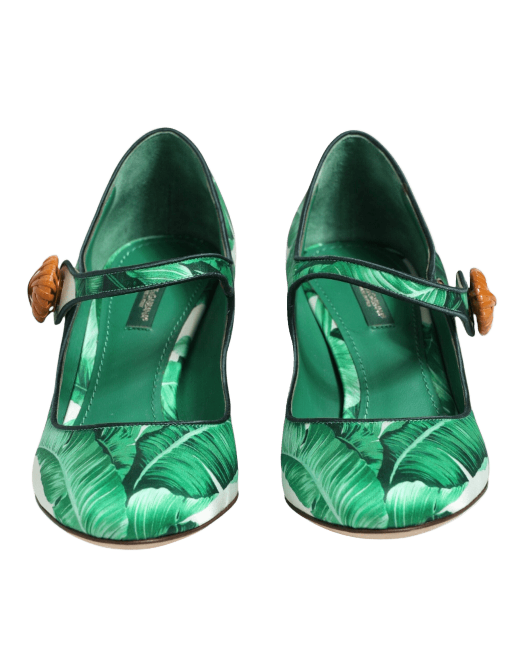 Dolce & Gabbana Green Silk Mary Janes Leaf Sandals Shoes Glam Steals