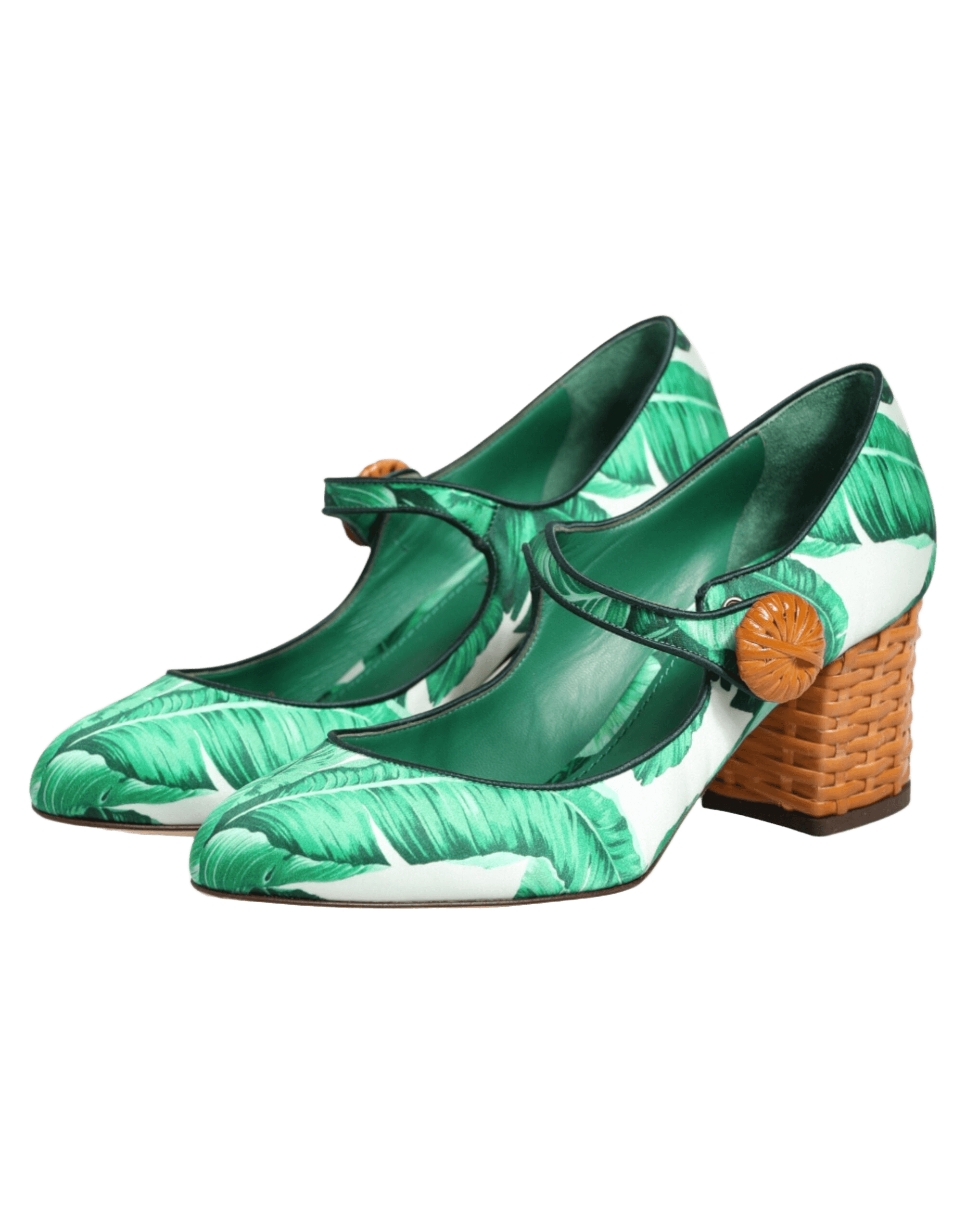 Dolce & Gabbana Green Silk Mary Janes Leaf Sandals Shoes Glam Steals