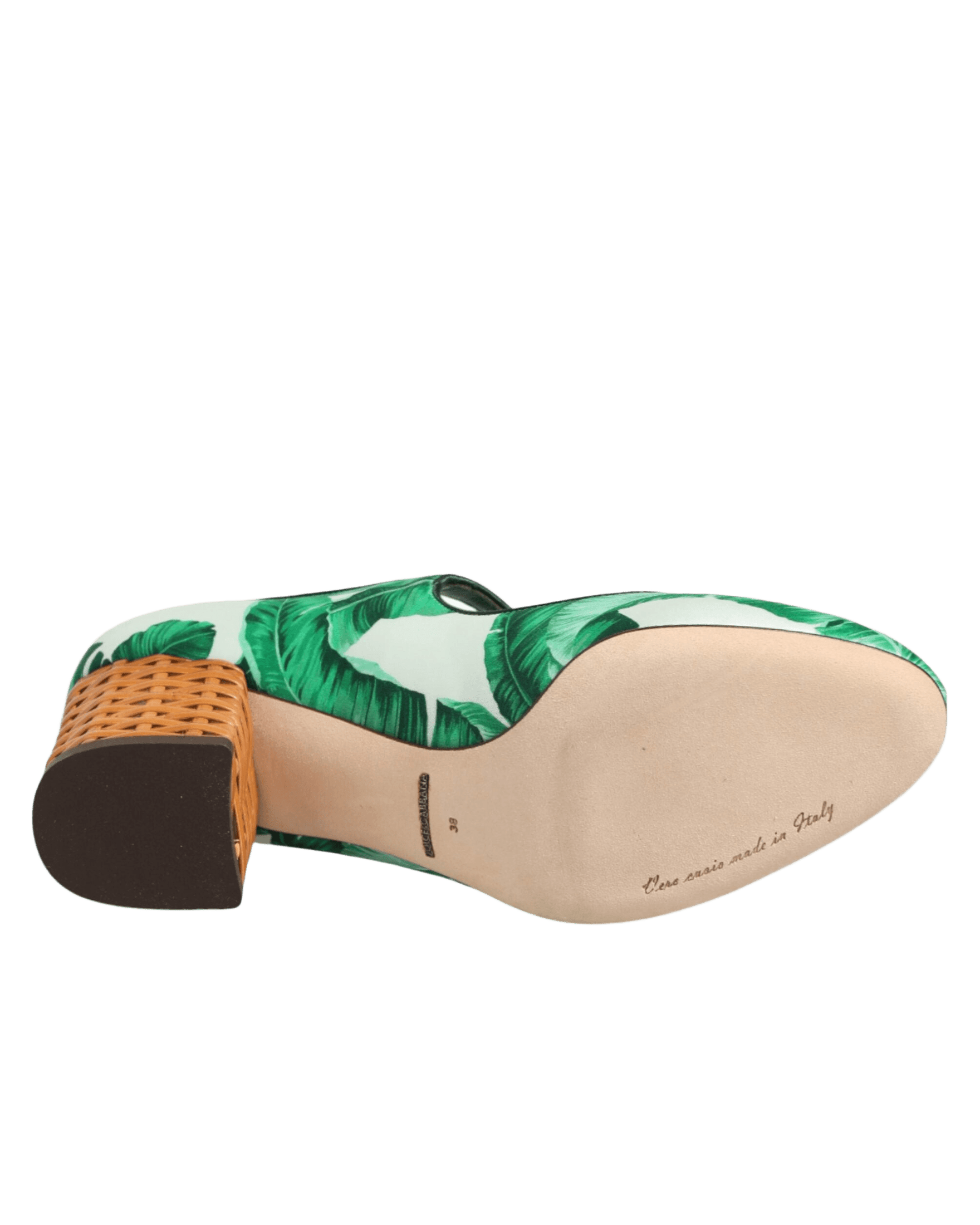 Dolce & Gabbana Green Silk Mary Janes Leaf Sandals Shoes Heels