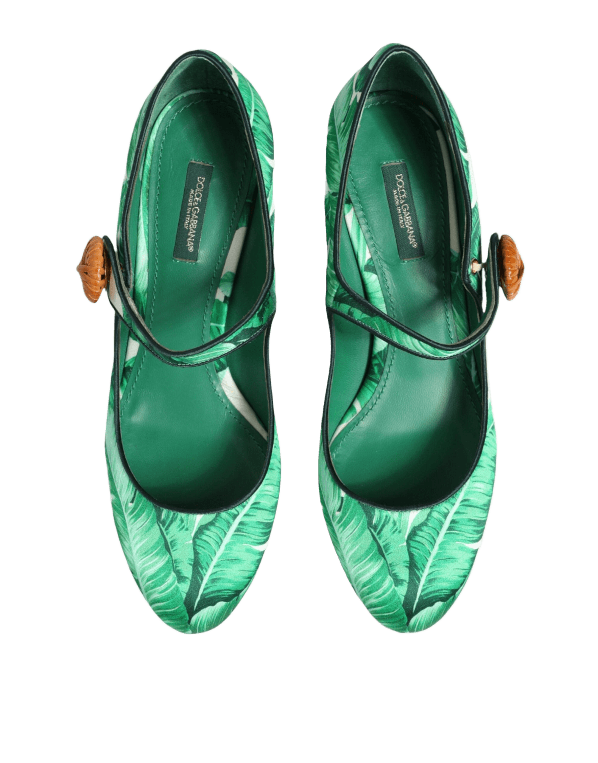 Dolce & Gabbana Green Silk Mary Janes Leaf Sandals Shoes Glam Steals