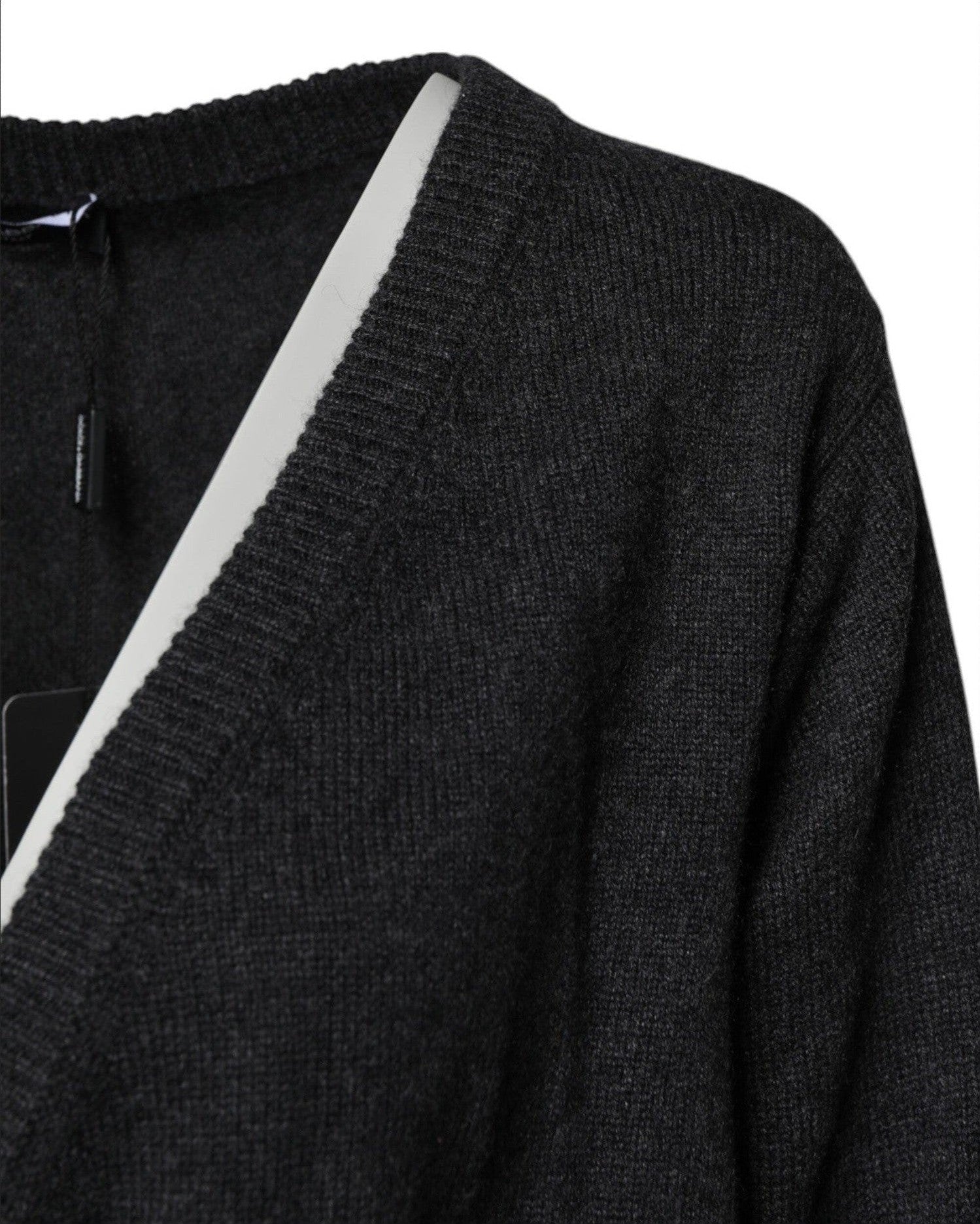 Dolce & Gabbana Grey Cashmere Deep V Neck Pullover Sweater Sweaters