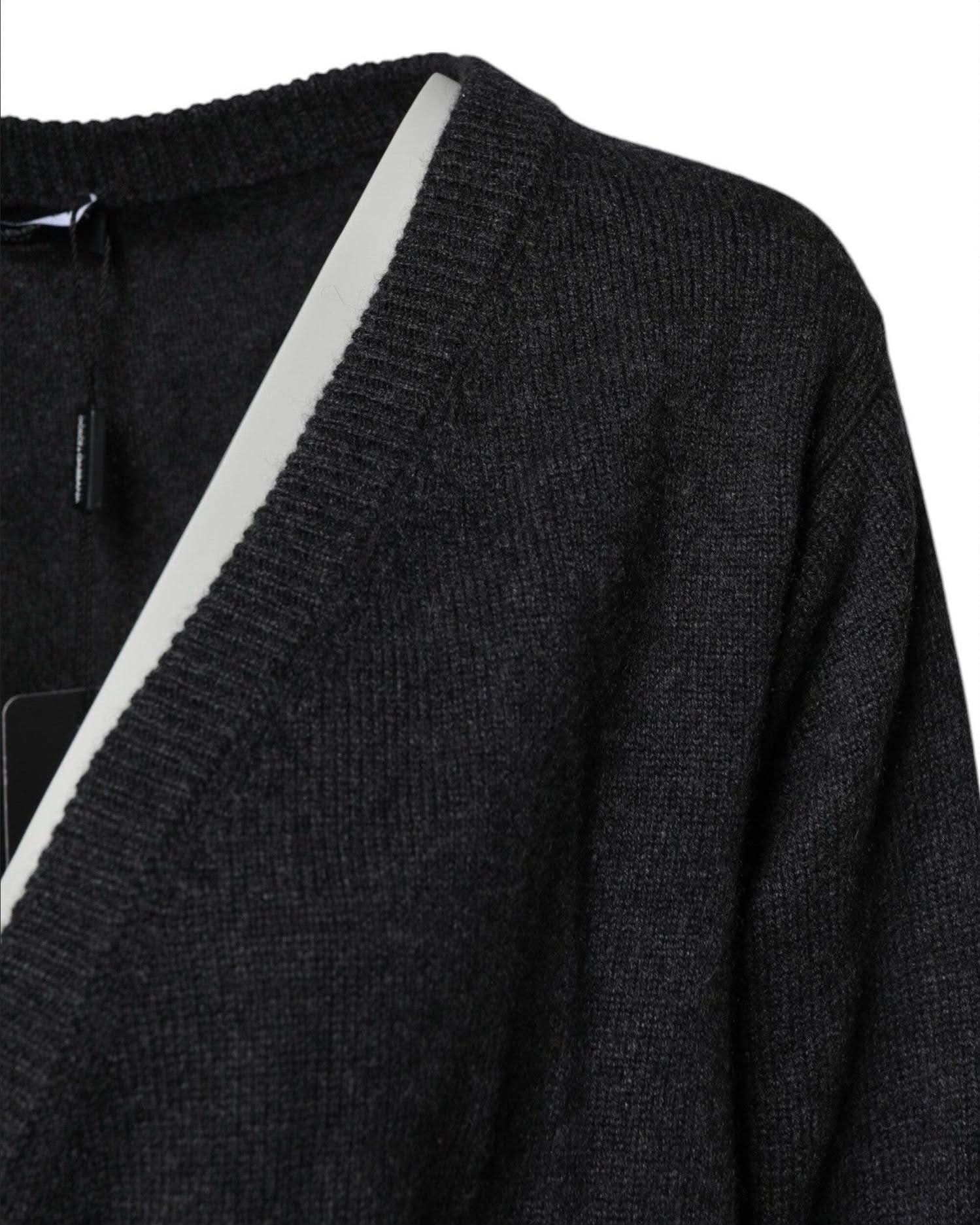 Dolce & Gabbana Grey Cashmere Deep V Neck Pullover Sweater Sweaters