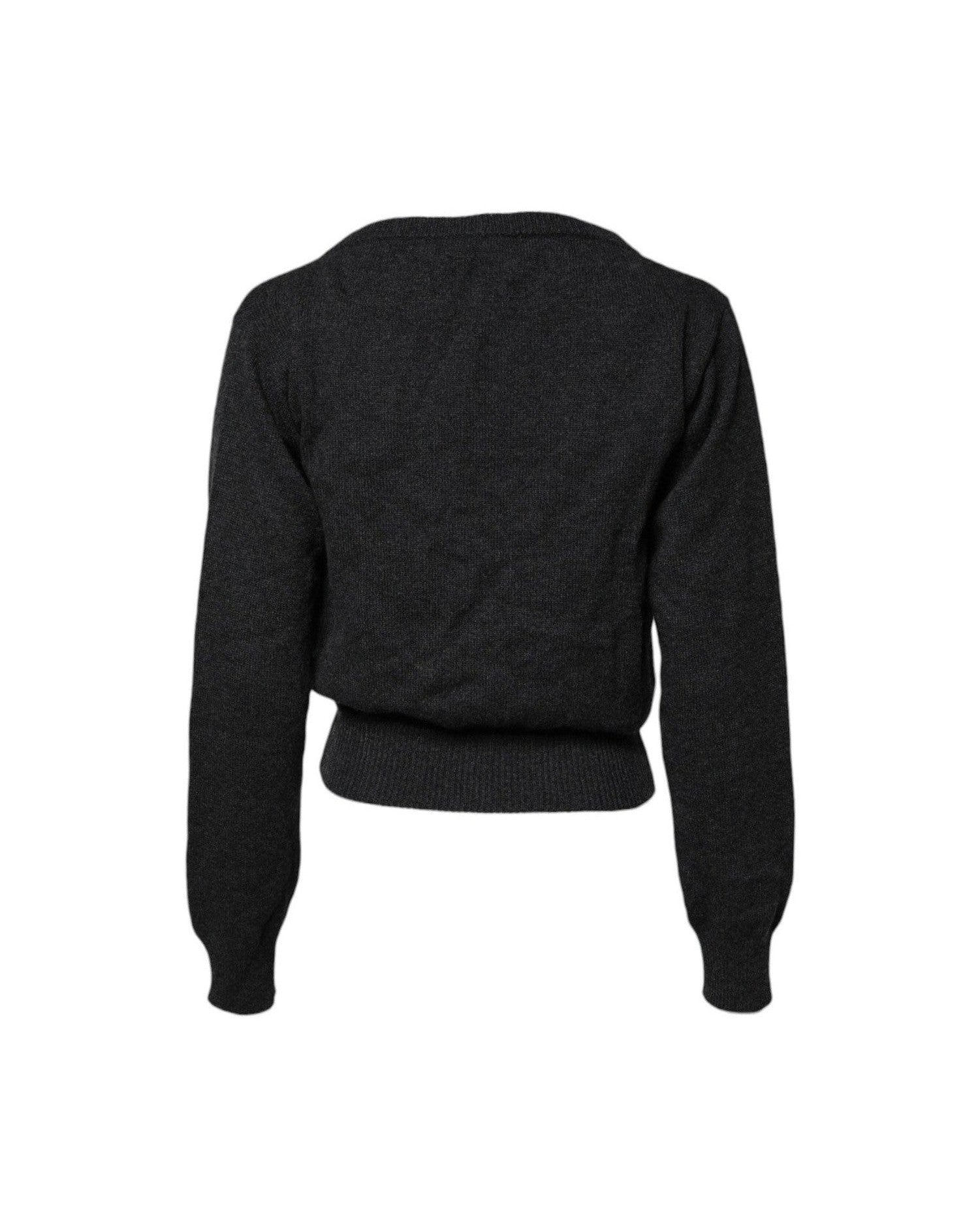 Dolce & Gabbana Grey Cashmere Deep V Neck Pullover Sweater Sweaters