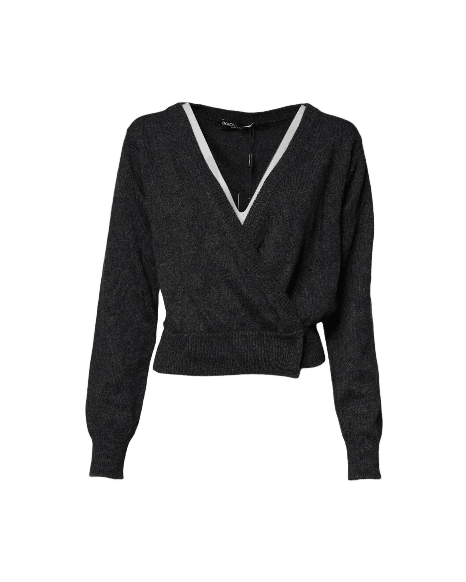 Dolce & Gabbana Grey Cashmere Deep V Neck Pullover Sweater Sweaters