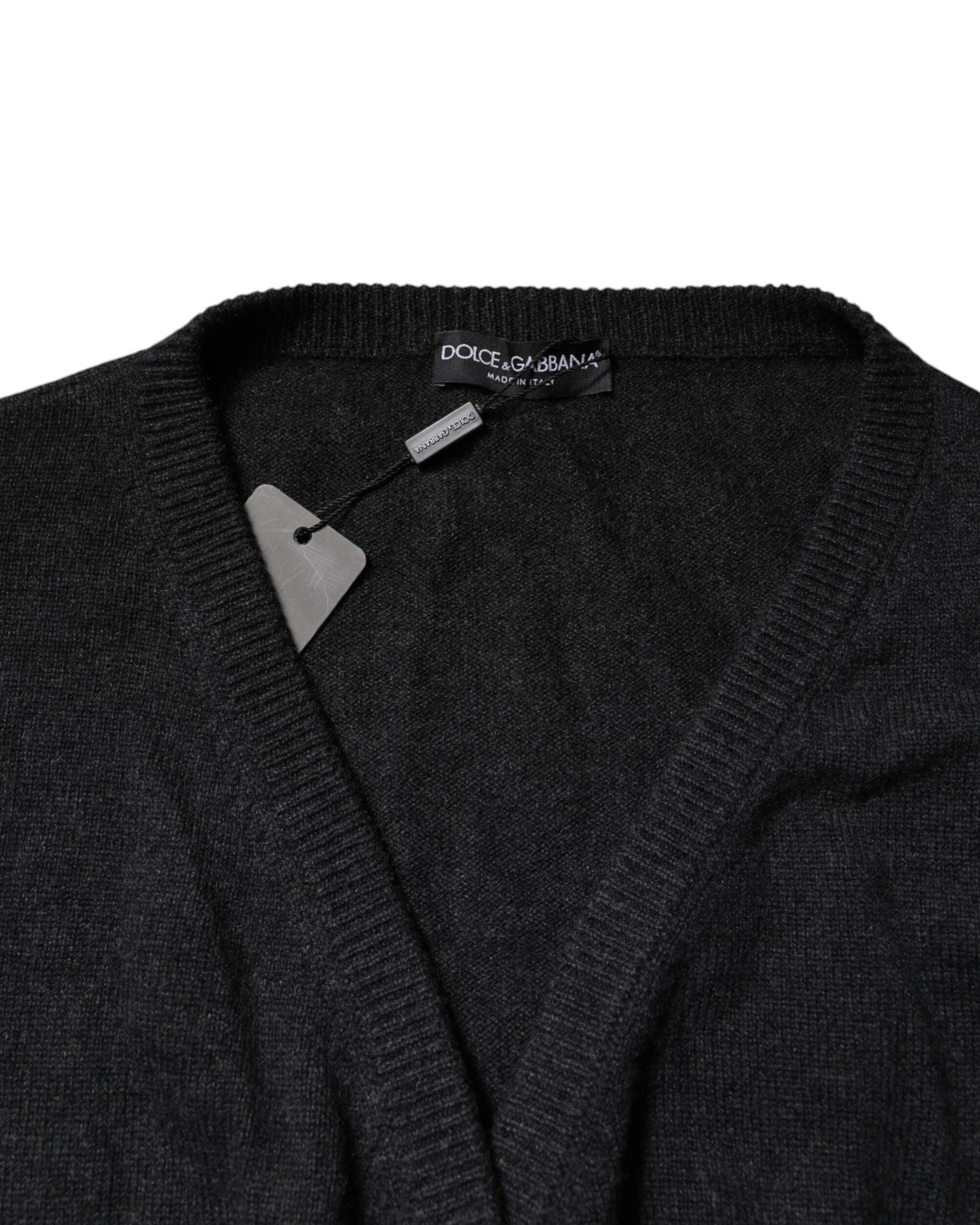 Dolce & Gabbana Grey Cashmere Deep V Neck Pullover Sweater Glam Steals