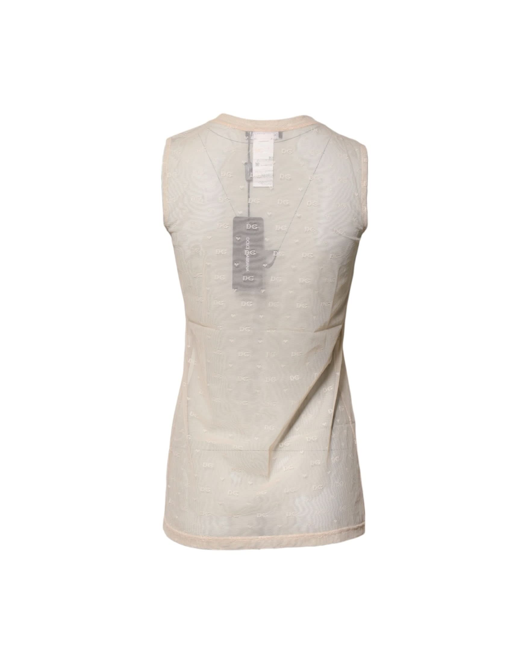 Dolce & Gabbana Ivory Nylon Logo See Through Sleeveless Tank Top Tank Tops