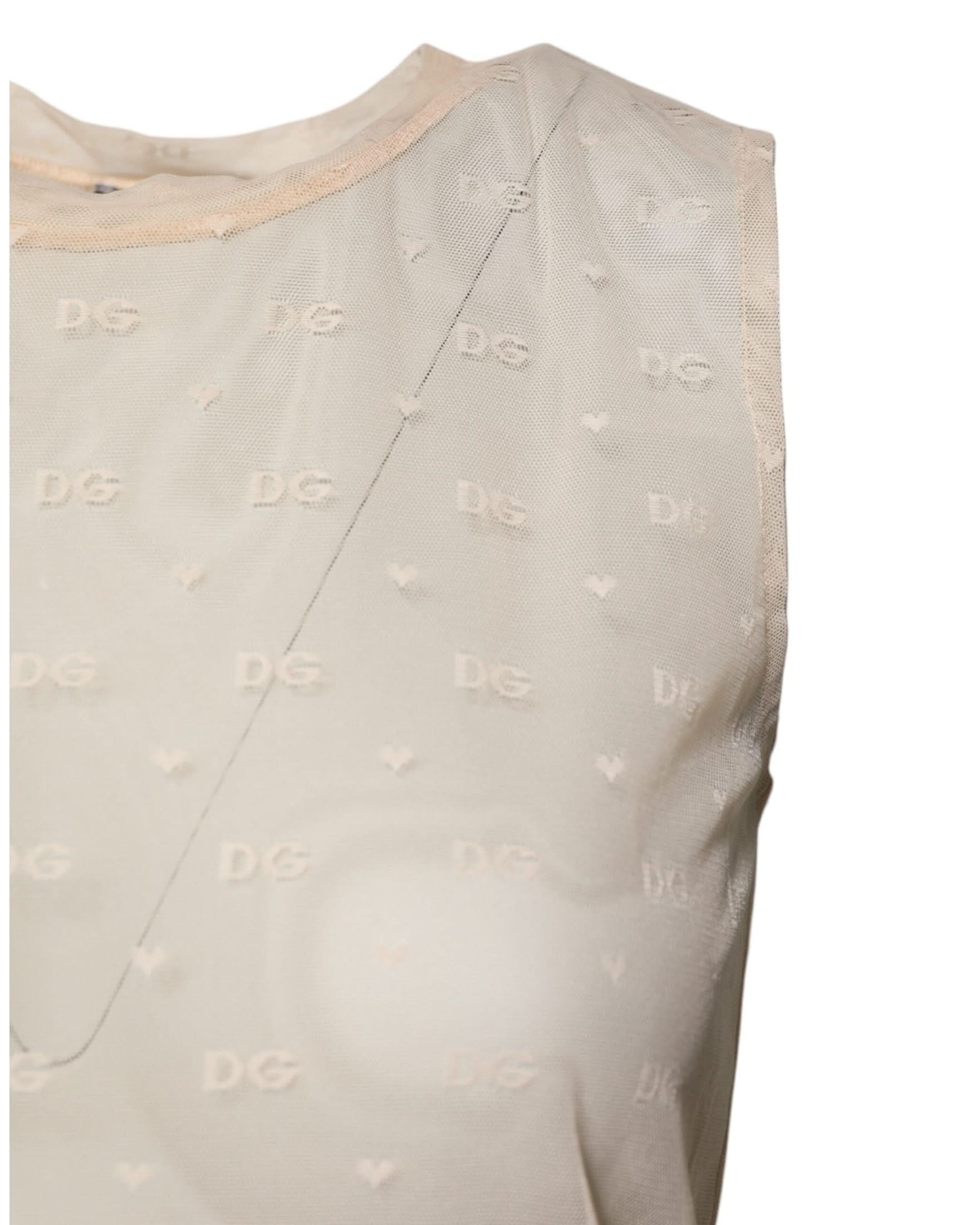 Dolce & Gabbana Ivory Nylon Logo See Through Sleeveless Tank Top Tank Tops