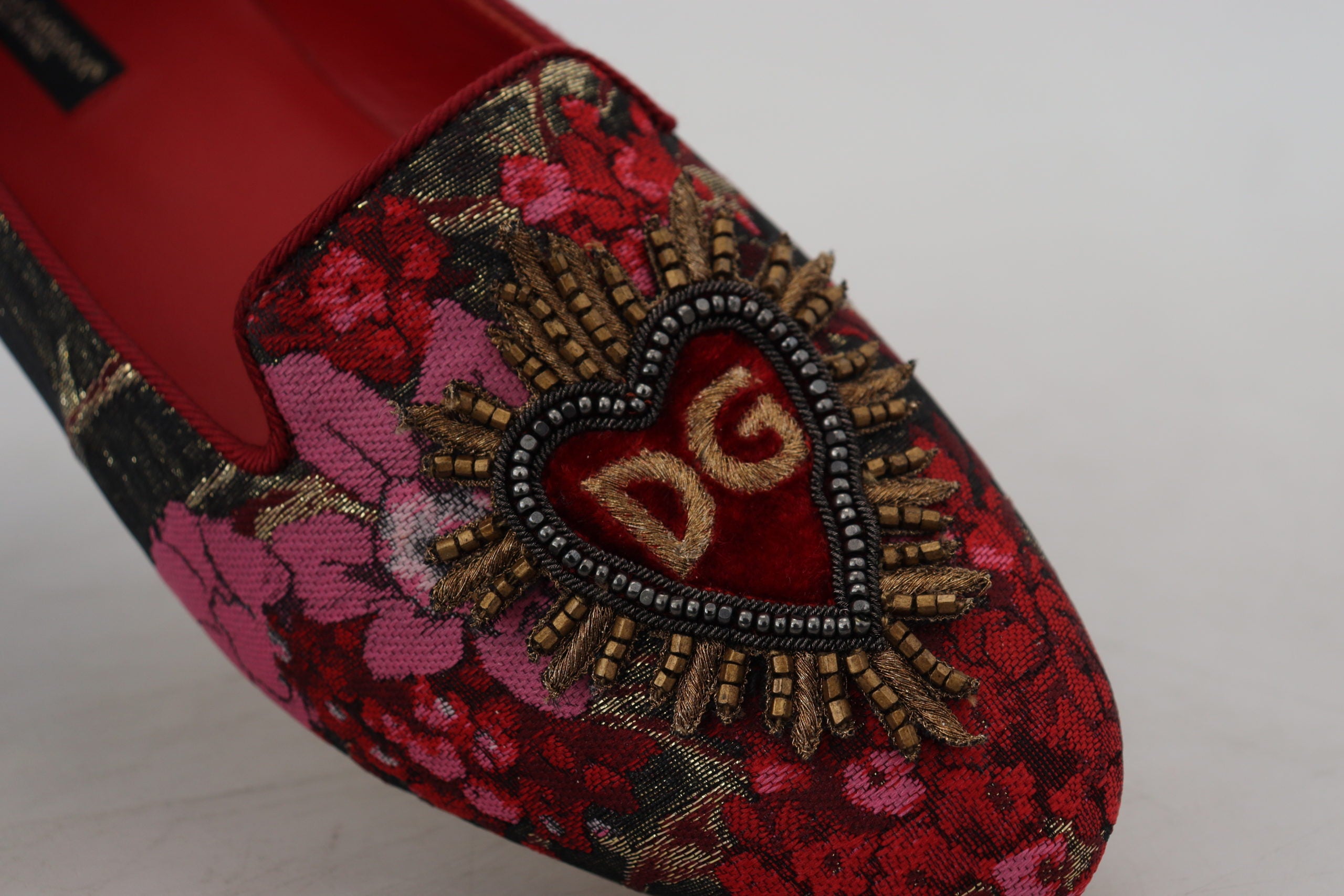 Dolce & Gabbana Jacquard Sacred Heart Patch Slip On Shoes Glam Steals