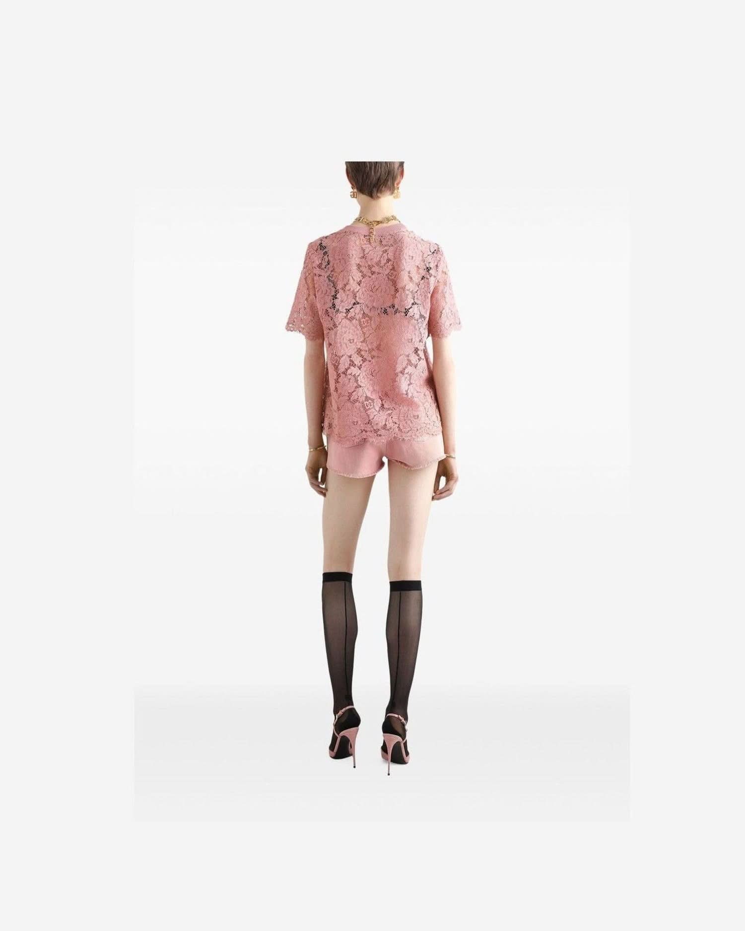 Dolce & Gabbana Lace Corded Short Sleeved T-Shirt Blouses