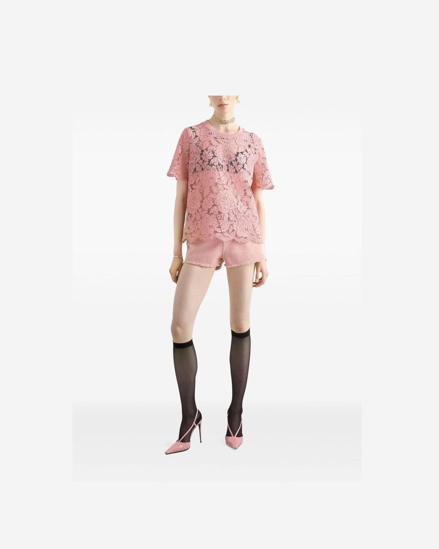 Dolce & Gabbana Lace Corded Short Sleeved T-Shirt Blouses