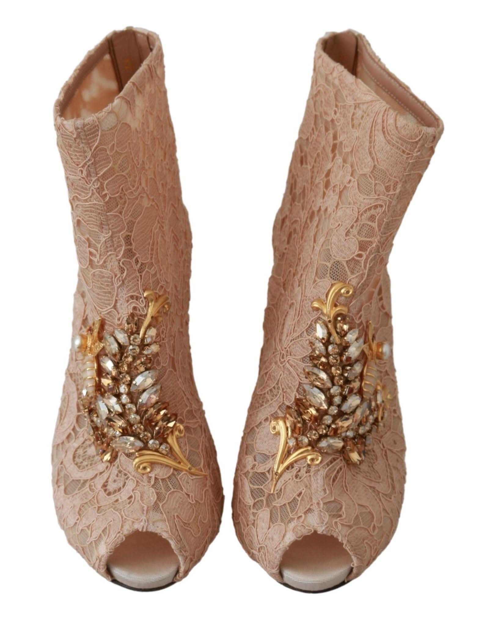 Dolce & Gabbana Lace Crystal Booties Stilettos Shoes Boots