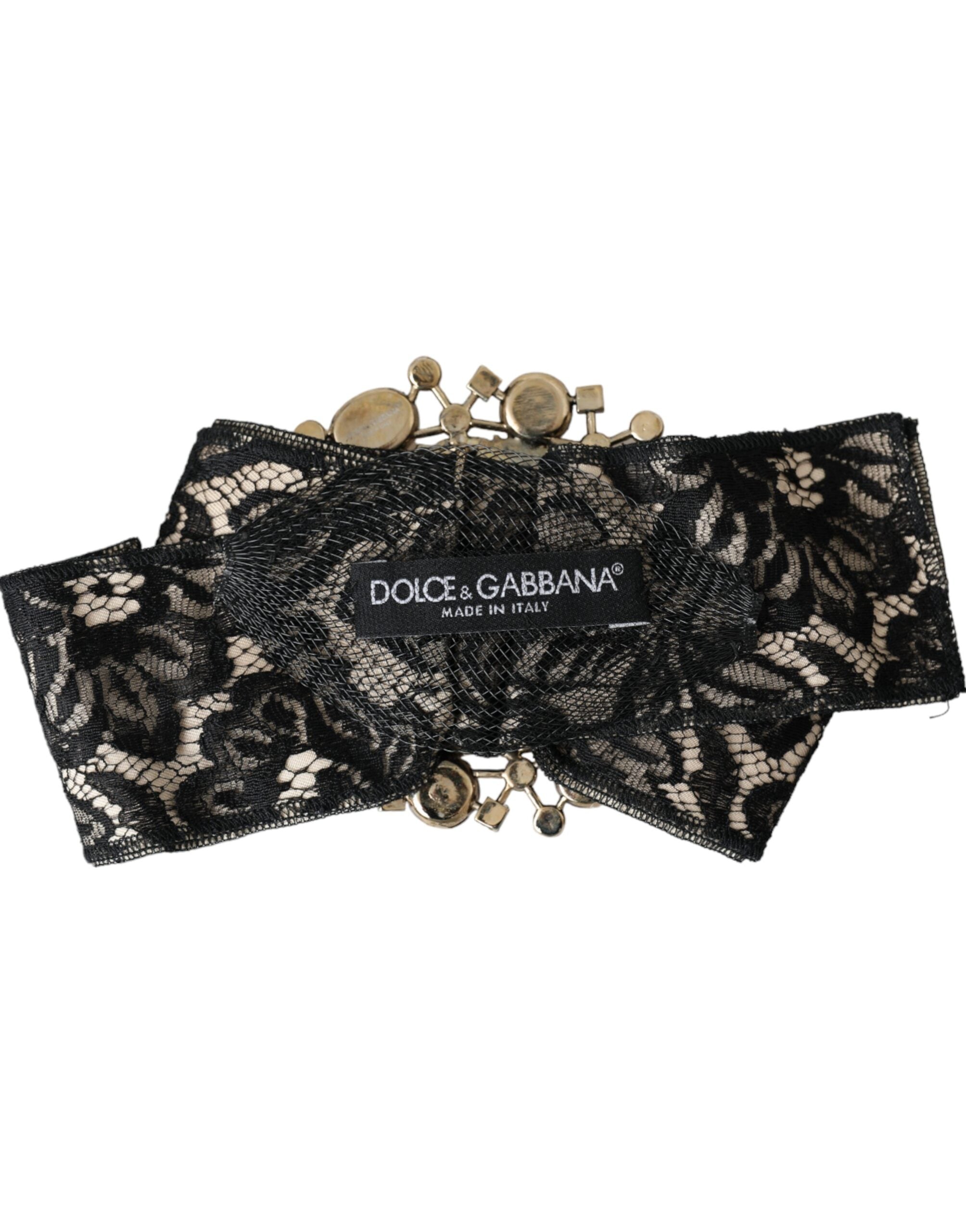 Dolce & Gabbana Lace Crystal Handmade Brooch Hair Black Pin Glam Steals