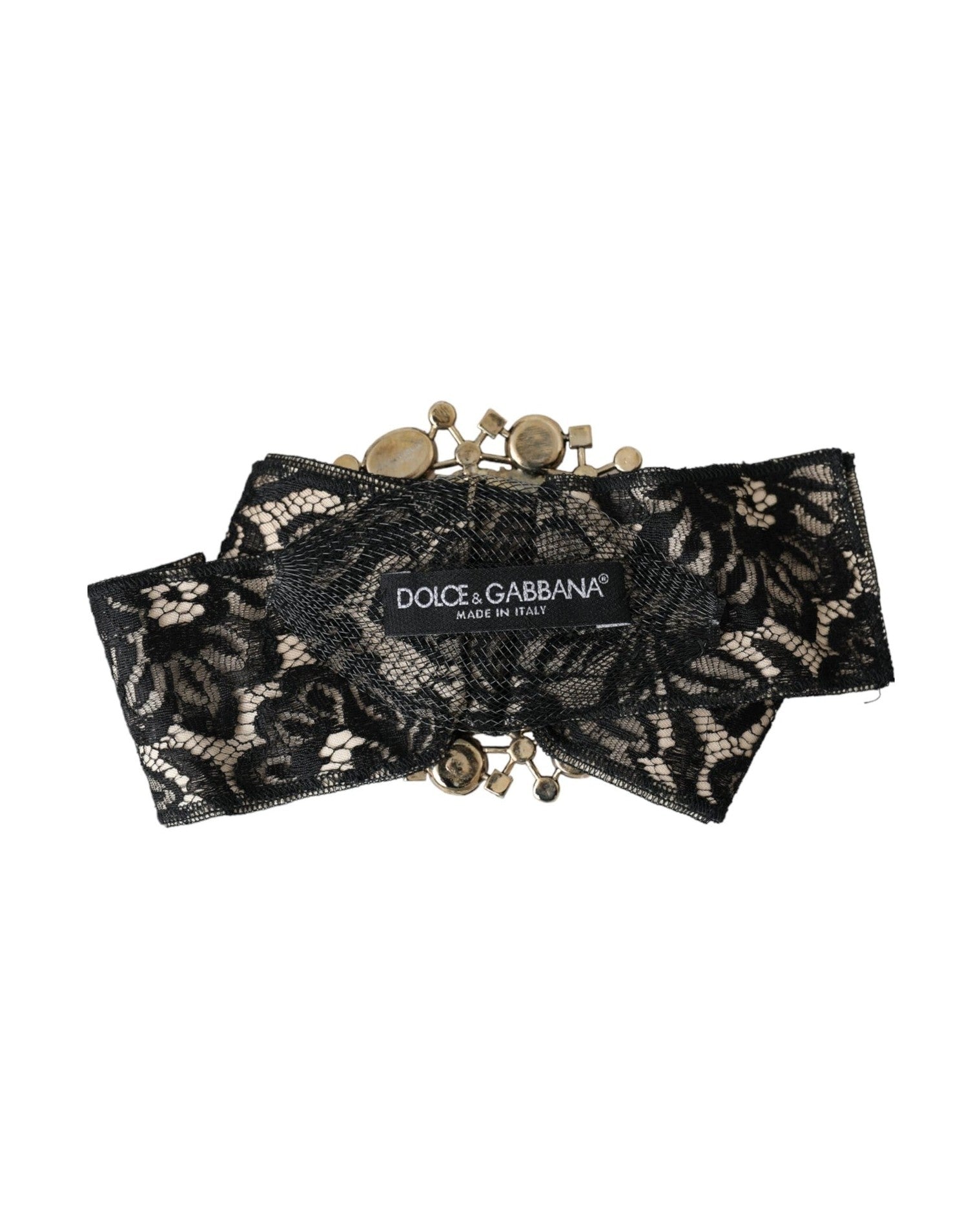 Dolce & Gabbana Lace Crystal Handmade Brooch Hair Black Pin Glam Steals