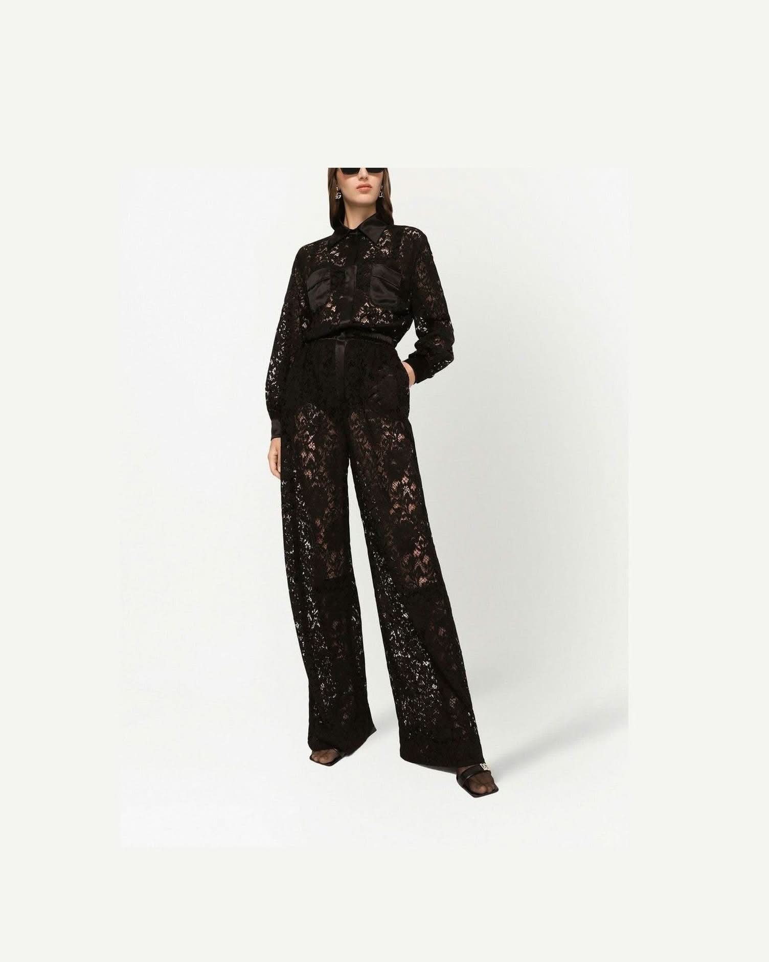 Dolce & Gabbana Lace Trim Long Sleeve Jumpsuit One-Pieces
