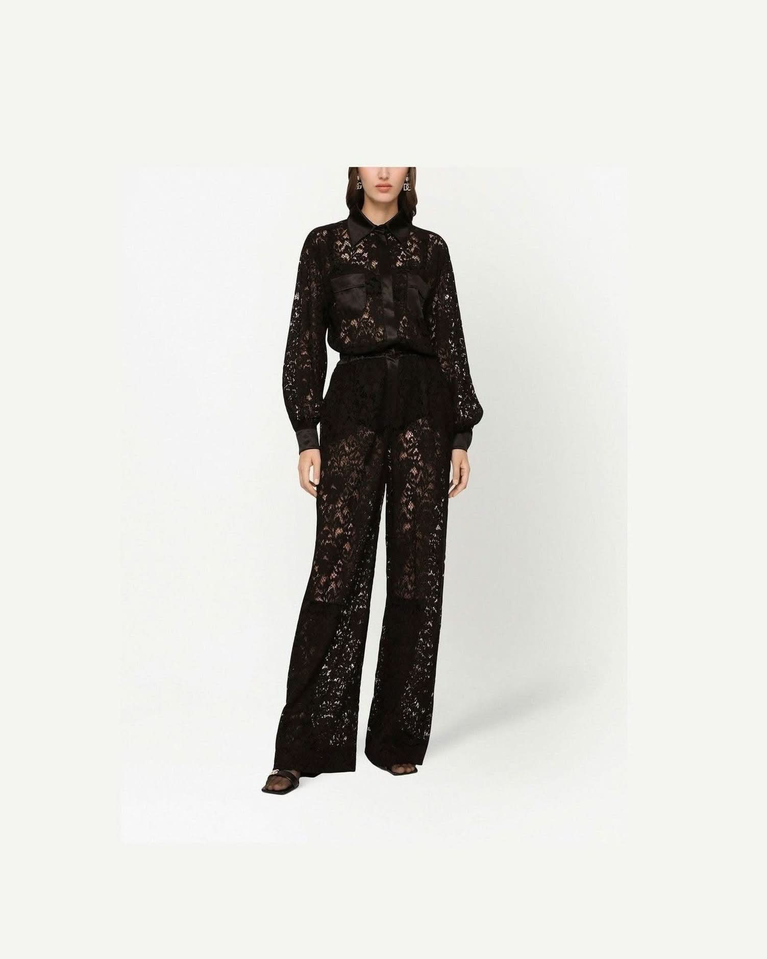 Dolce & Gabbana Lace Trim Long Sleeve Jumpsuit One-Pieces