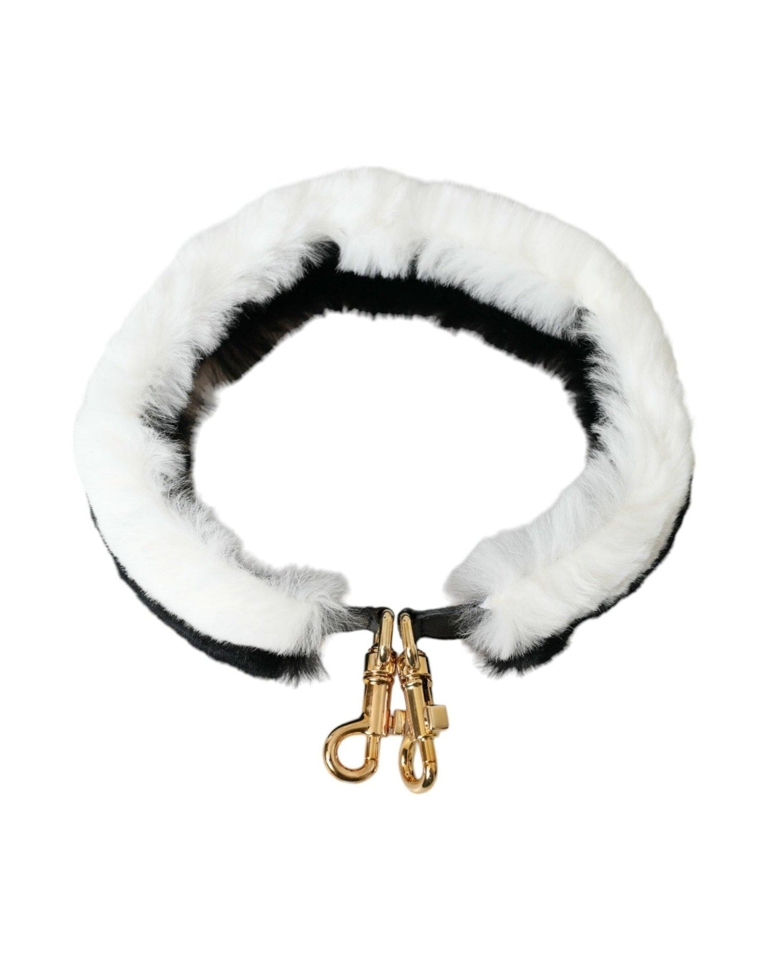 Dolce & Gabbana Lapin Fur Accessory Shoulder Black White Strap Glam Steals