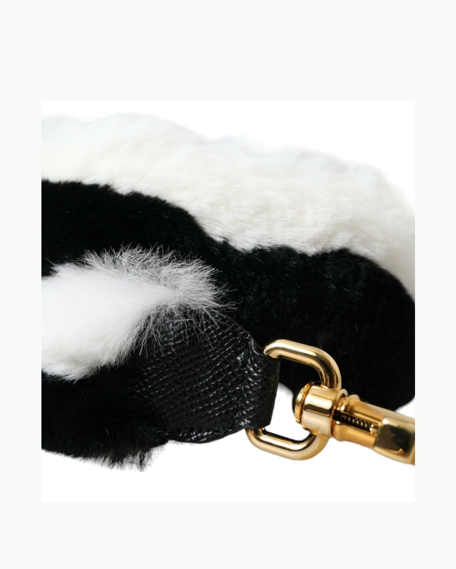 Dolce & Gabbana Lapin Fur Accessory Shoulder Black White Strap Glam Steals