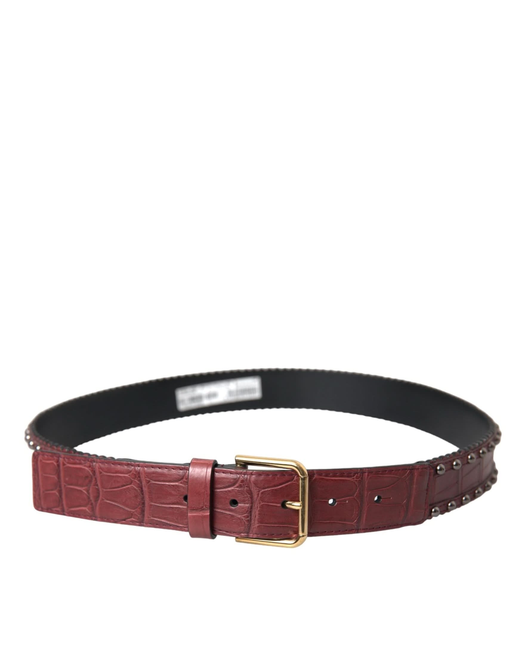 Dolce & Gabbana Leather Alligator Studded Metal Buckle Belt Belts