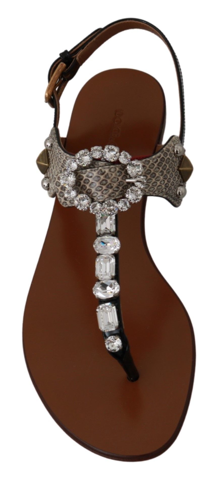 Dolce & Gabbana Leather Ayers Crystal Sandals Flip Flops Shoes Glam Steals