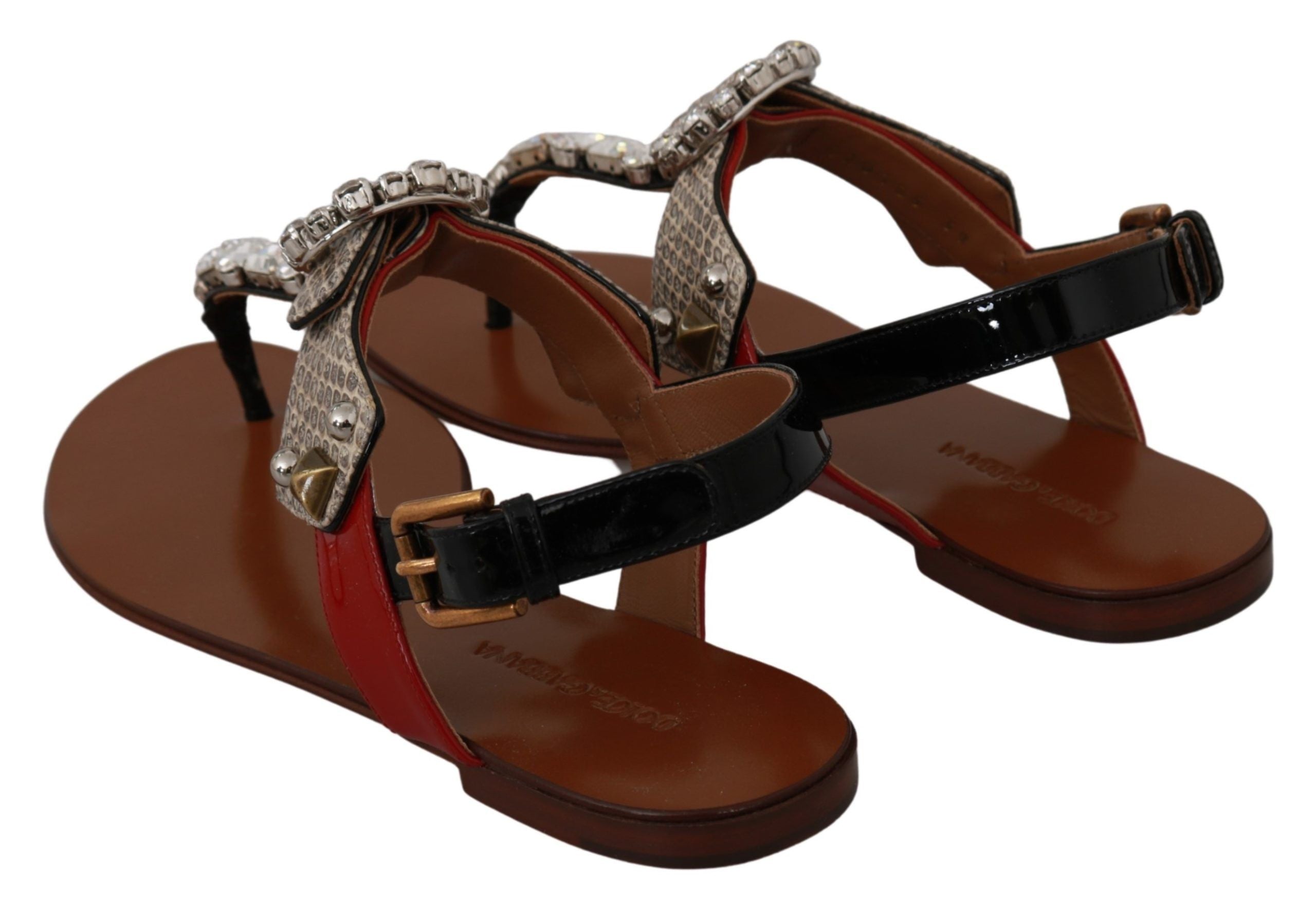 Dolce & Gabbana Leather Ayers Crystal Sandals Flip Flops Shoes Glam Steals