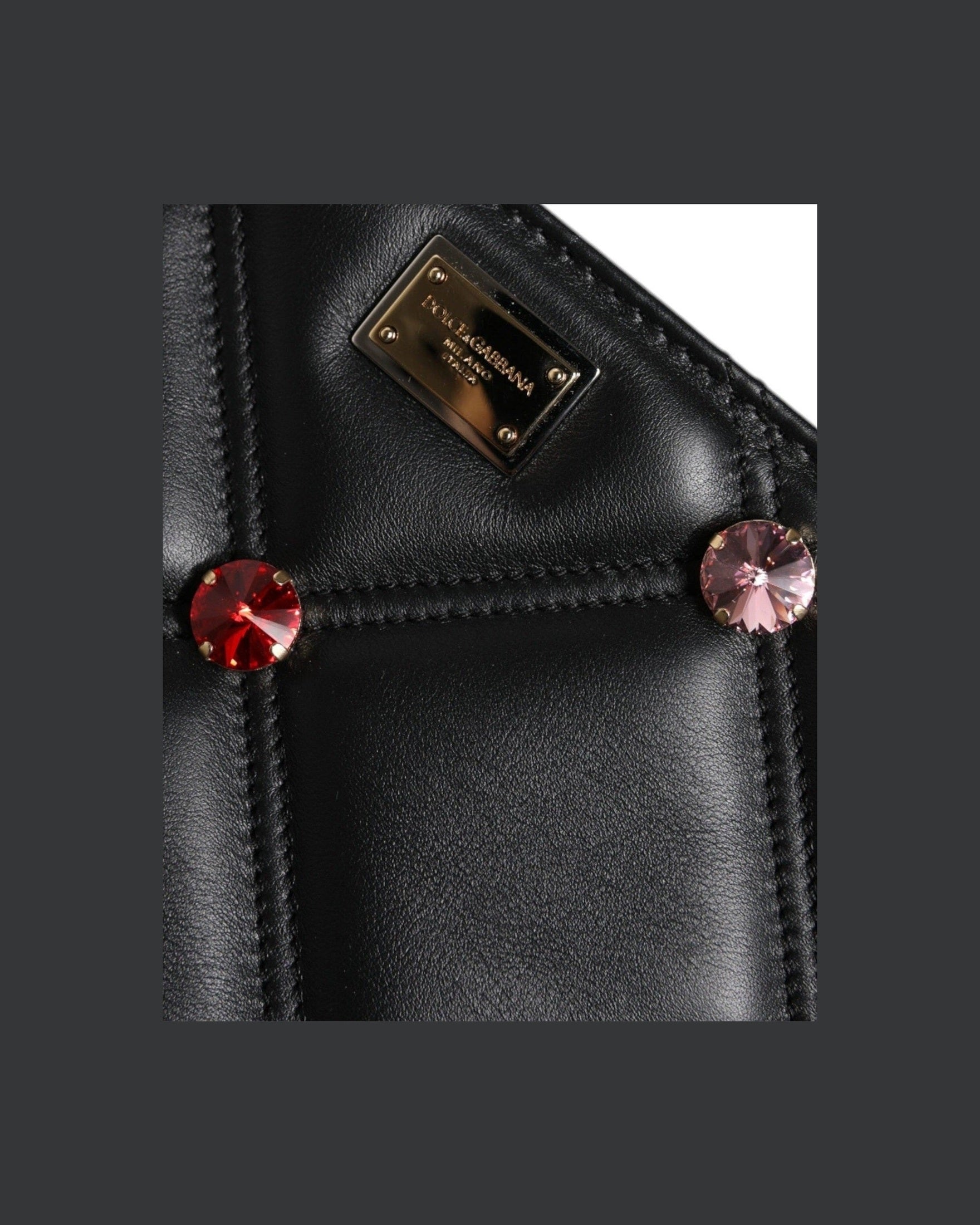 Dolce & Gabbana Leather Crystal Embellished Logo Shoulder Black Bag Glam Steals