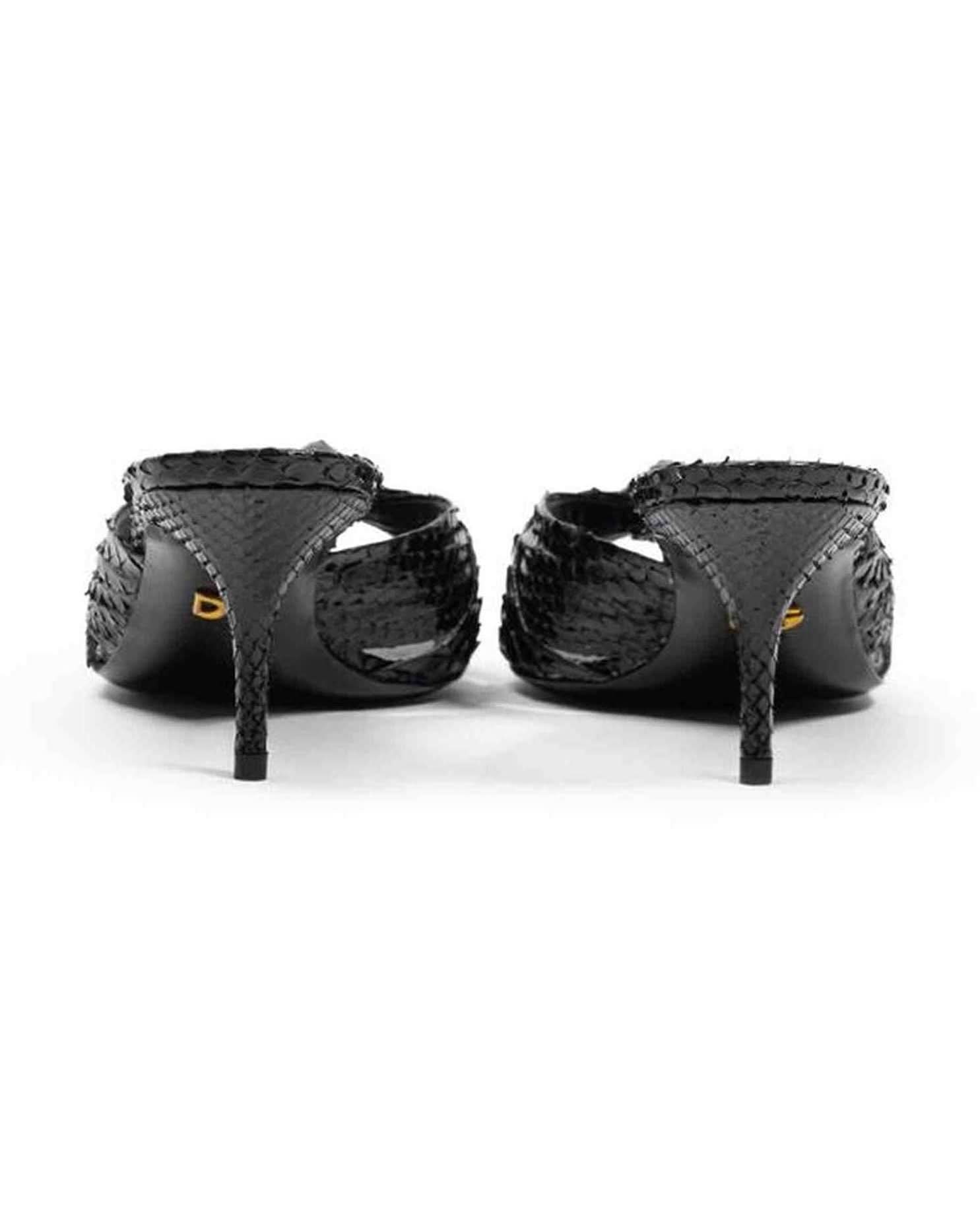 Dolce & Gabbana Leather Di Pitone Black Sandal Heels