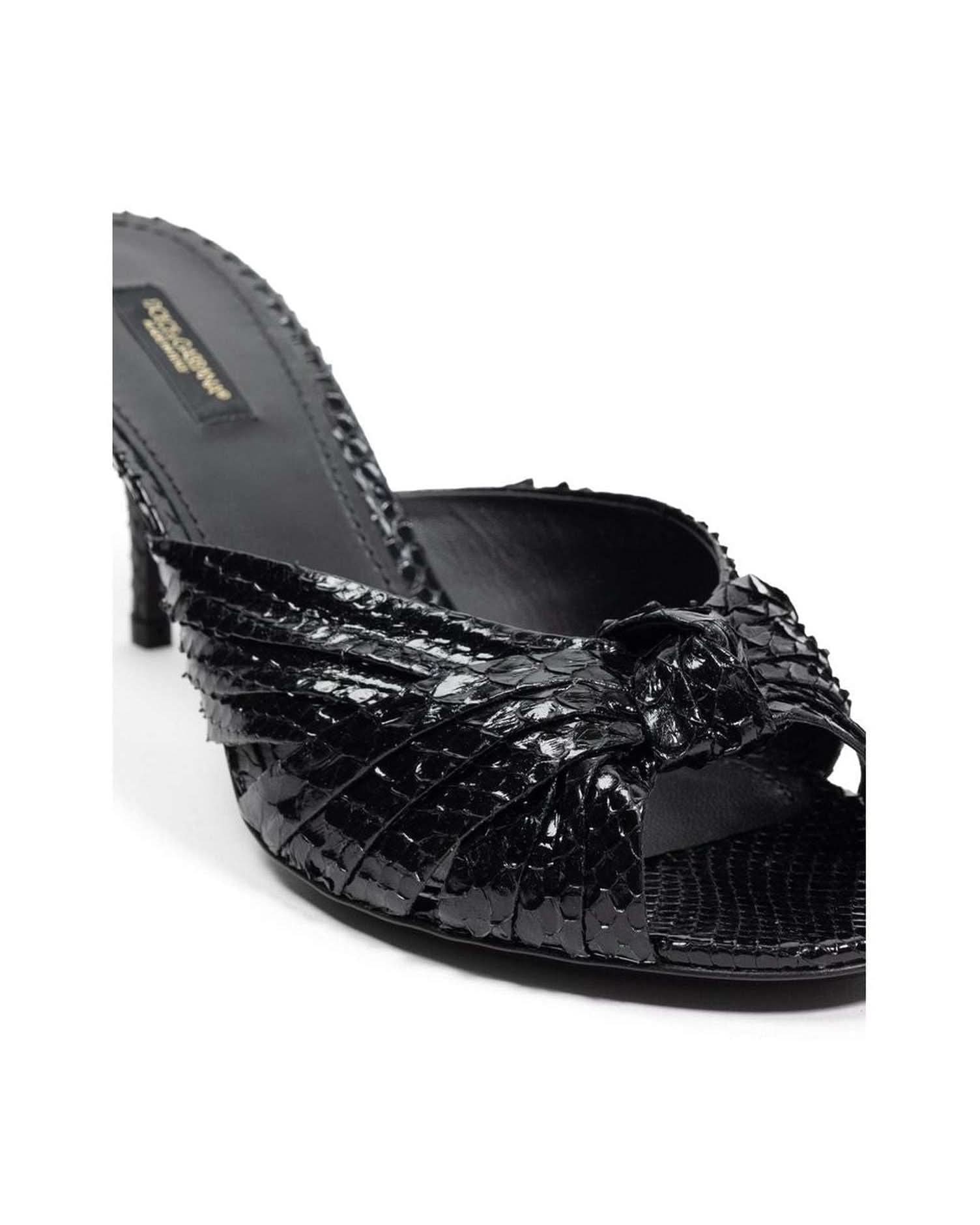 Dolce & Gabbana Leather Di Pitone Black Sandal Heels